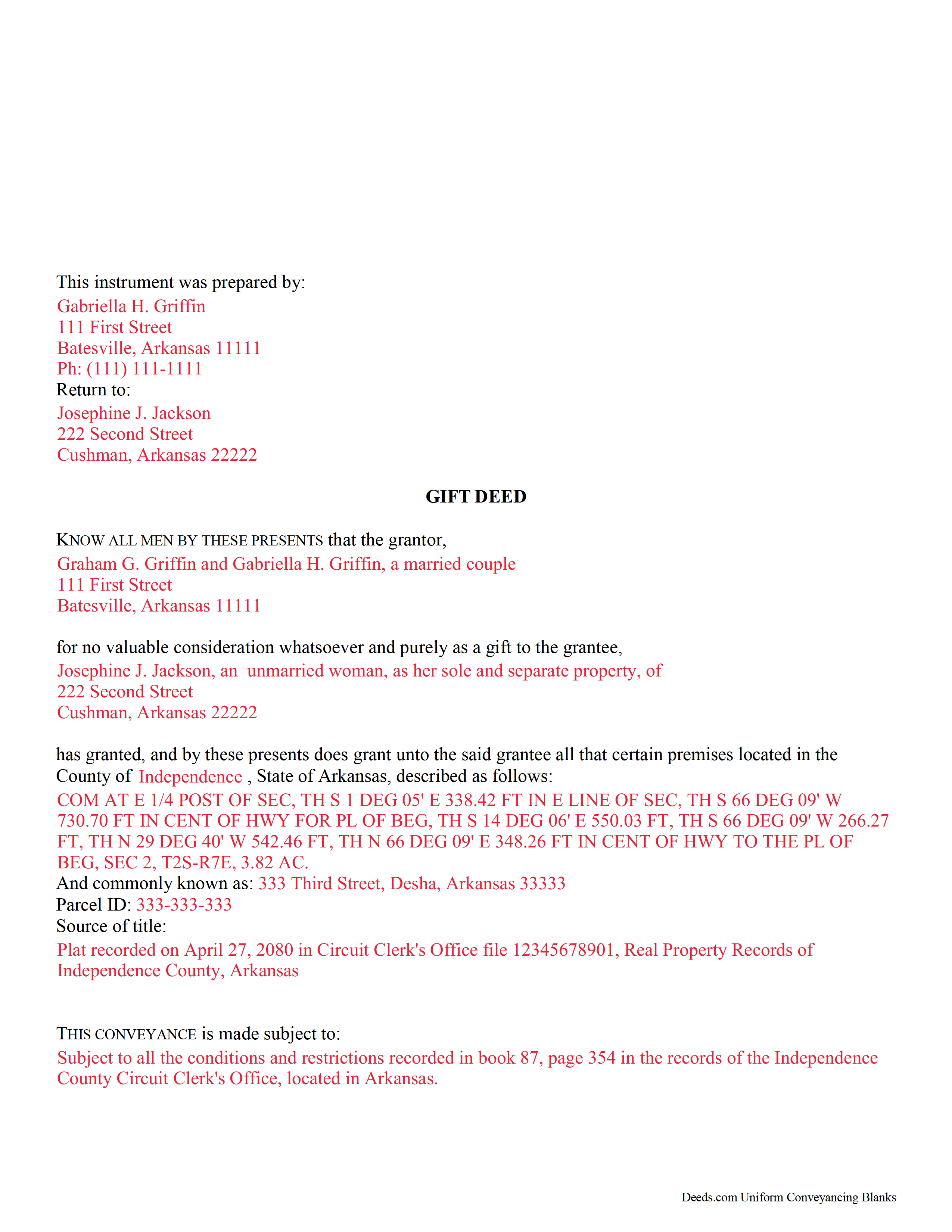 Benton County Completed Example of the Gift Deed Document
