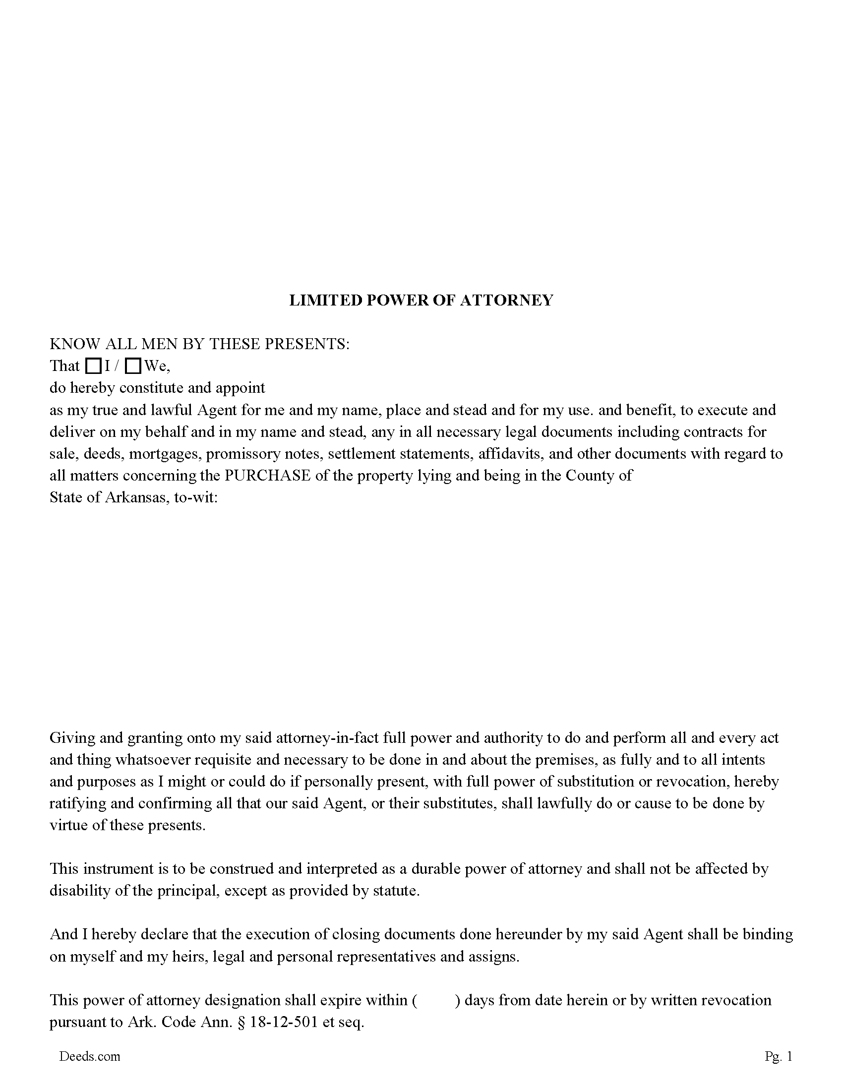 Hempstead County Limited Power of Attorney for the Purchase of Property Form