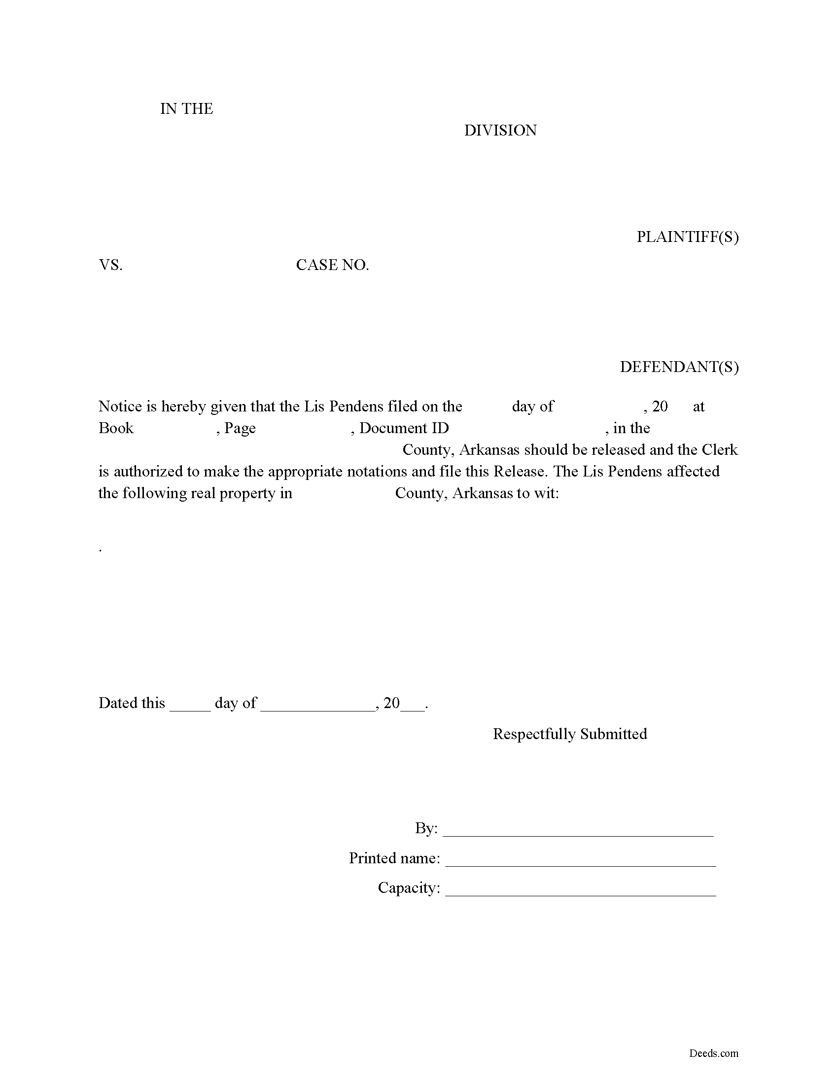 Lis Pendens Release Form