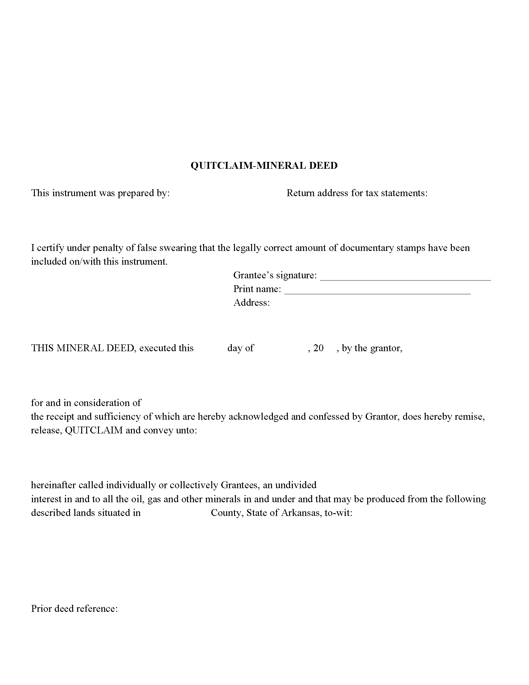 Mineral Deed with Quitclaim Covenants Form