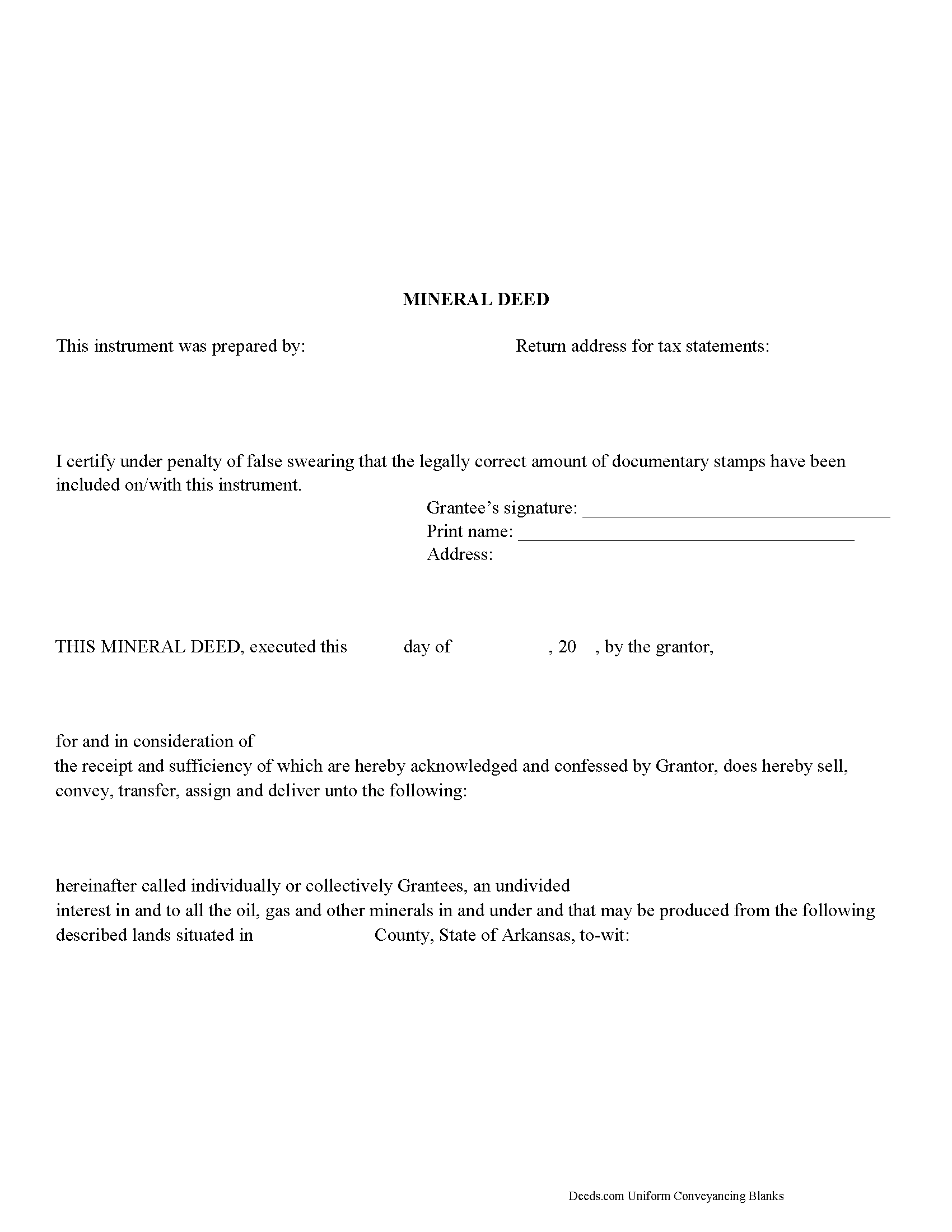 Nevada County Mineral Deed Form