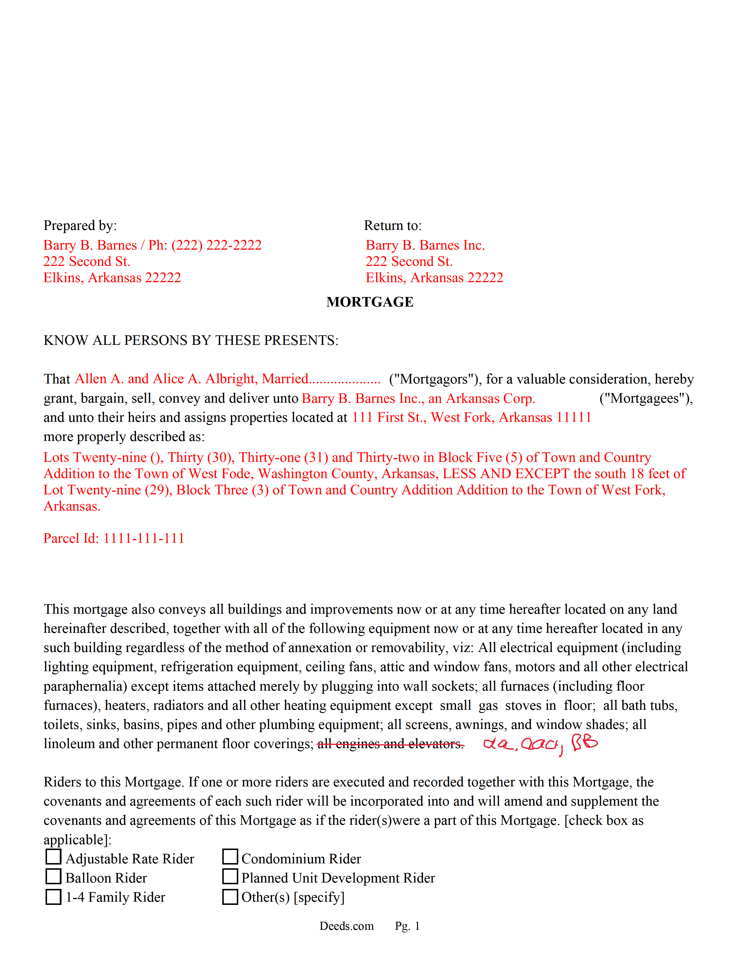 Lafayette County Completed Example of the Mortgage Document