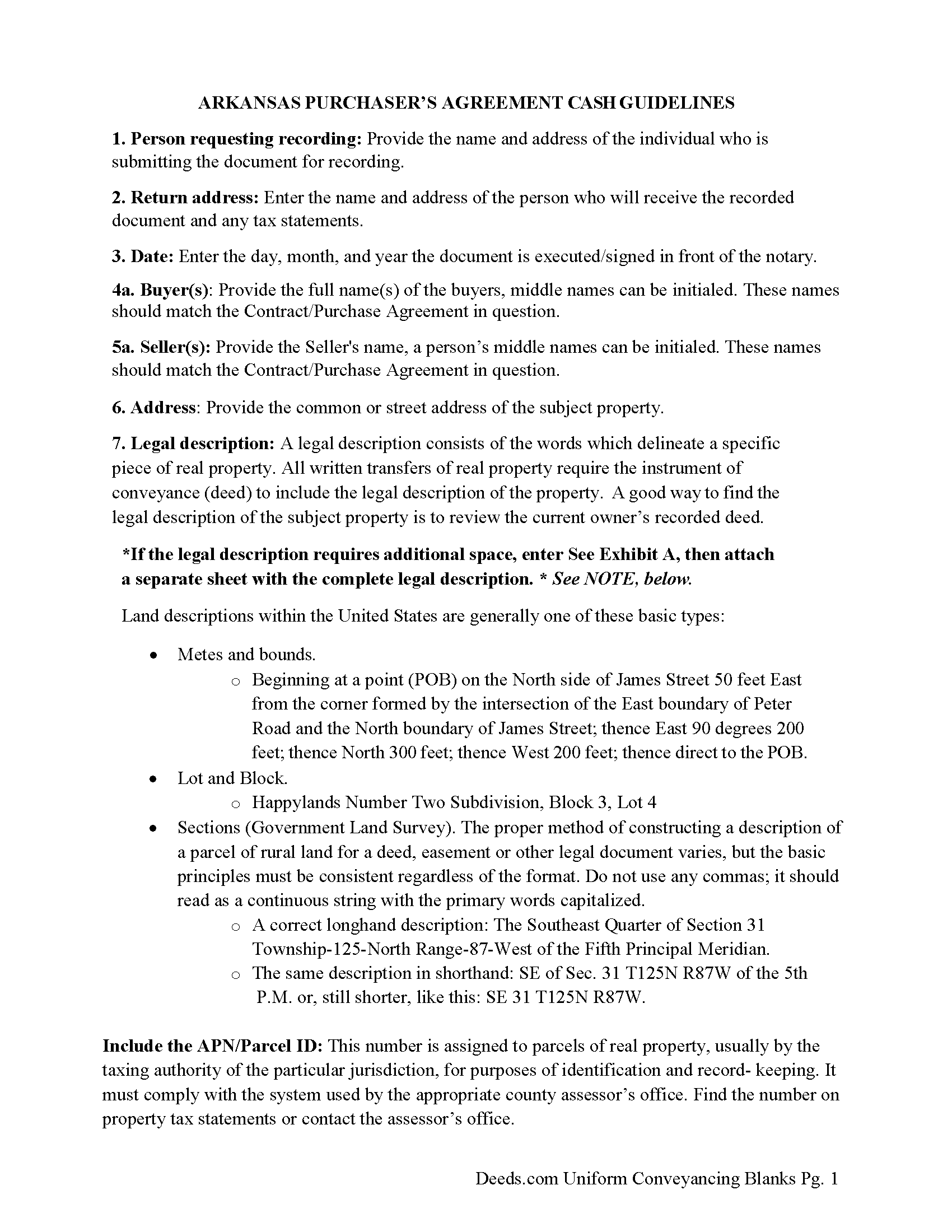 Sharp County Purchasers Agreement (Cash) Guide