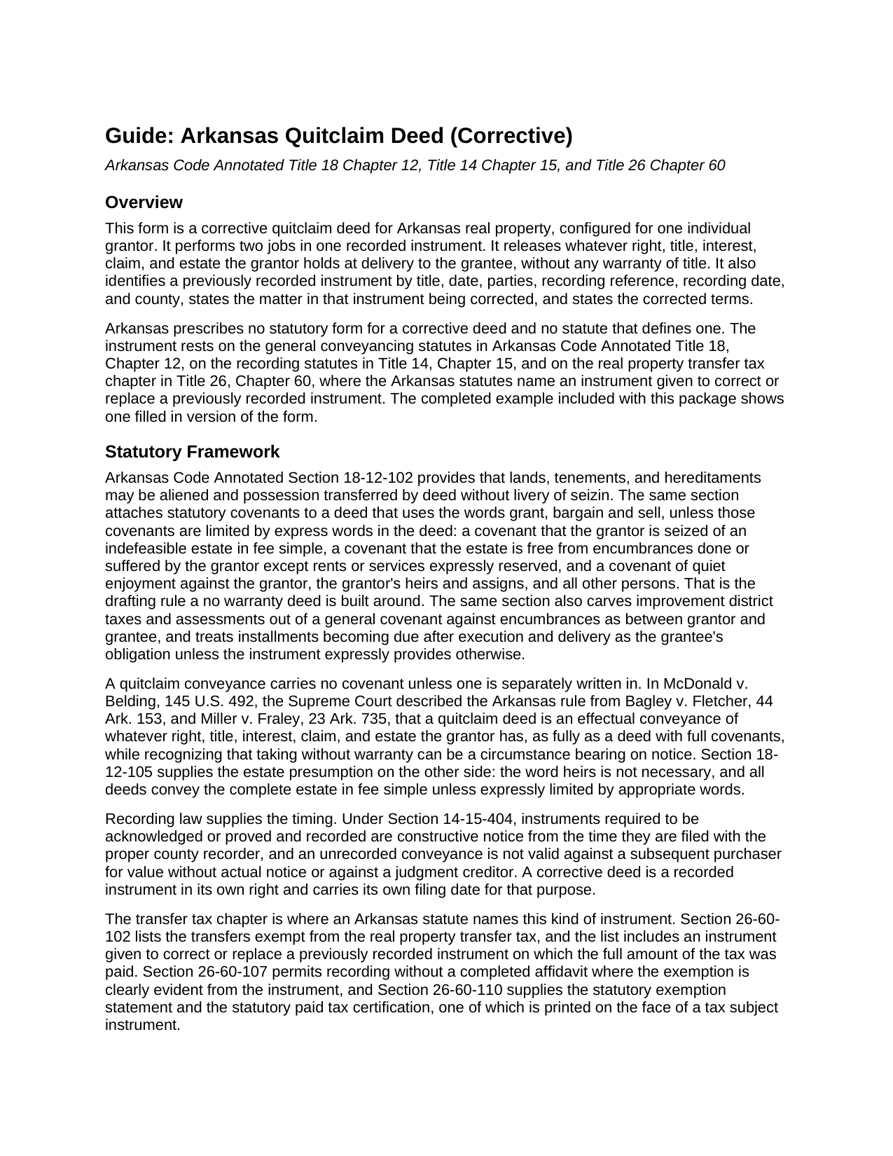 Lawrence County Quitclaim Deed (Corrective) Guide