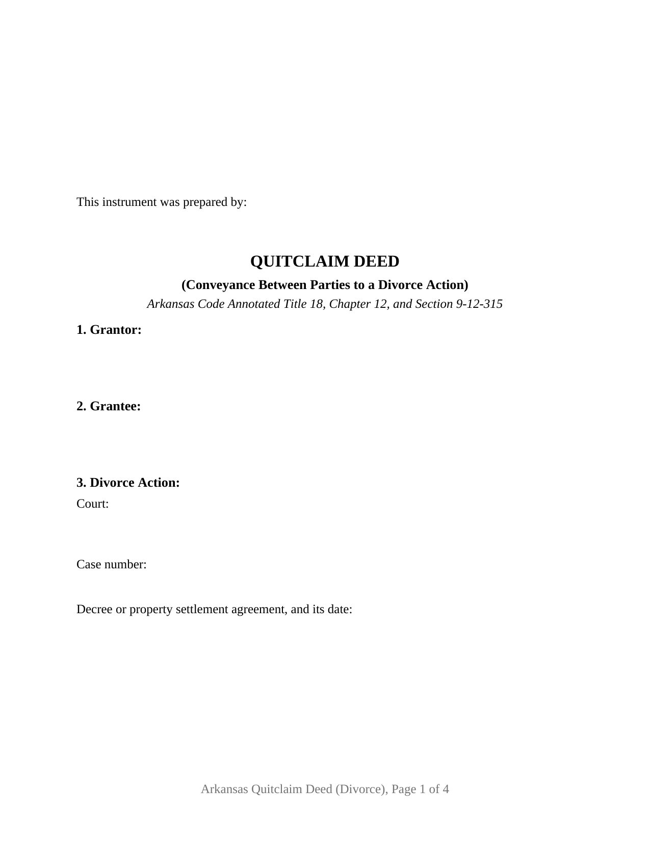 Cross County Quitclaim Deed (Divorce) Form