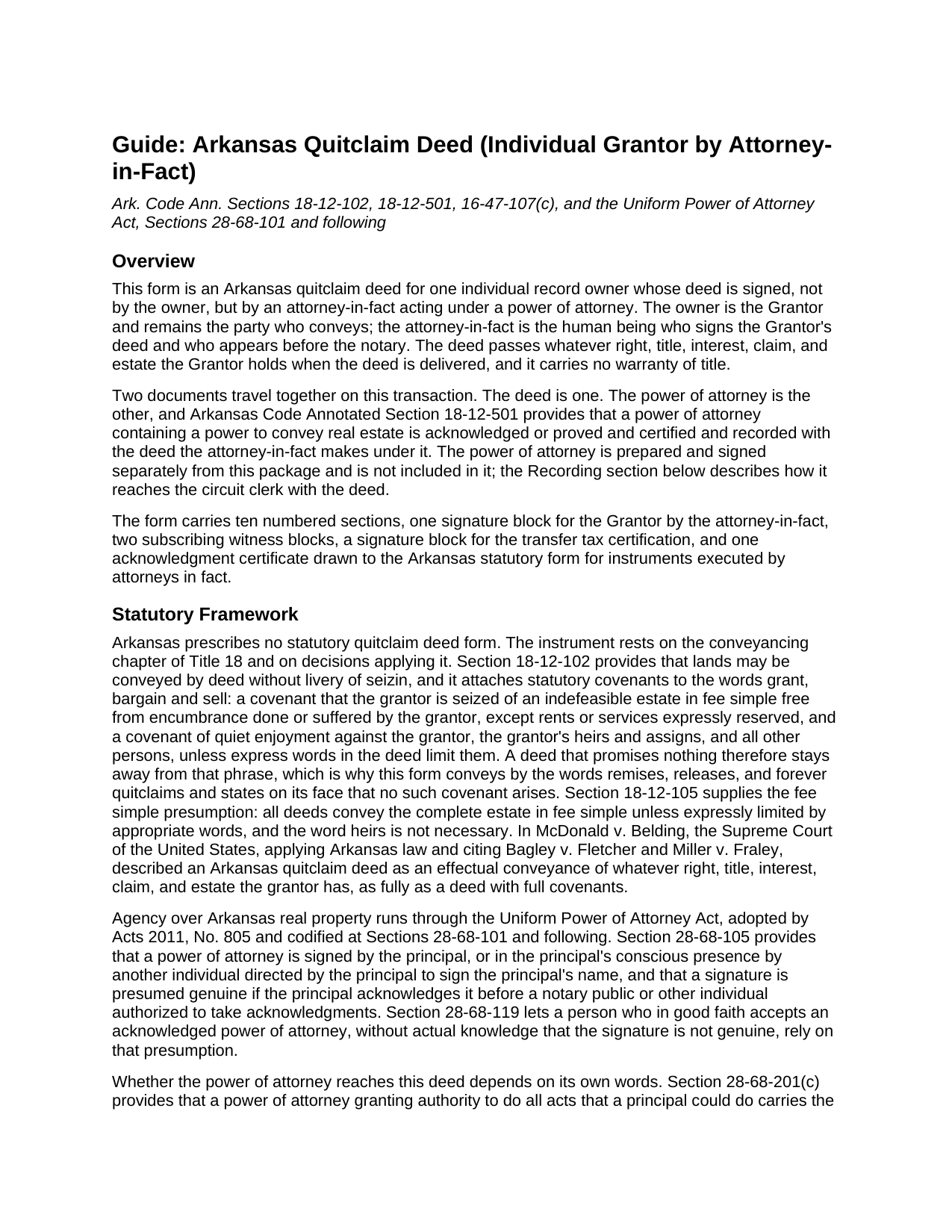 Sharp County Quitclaim Deed (Individual Grantor by Attorney-in-Fact) Guide