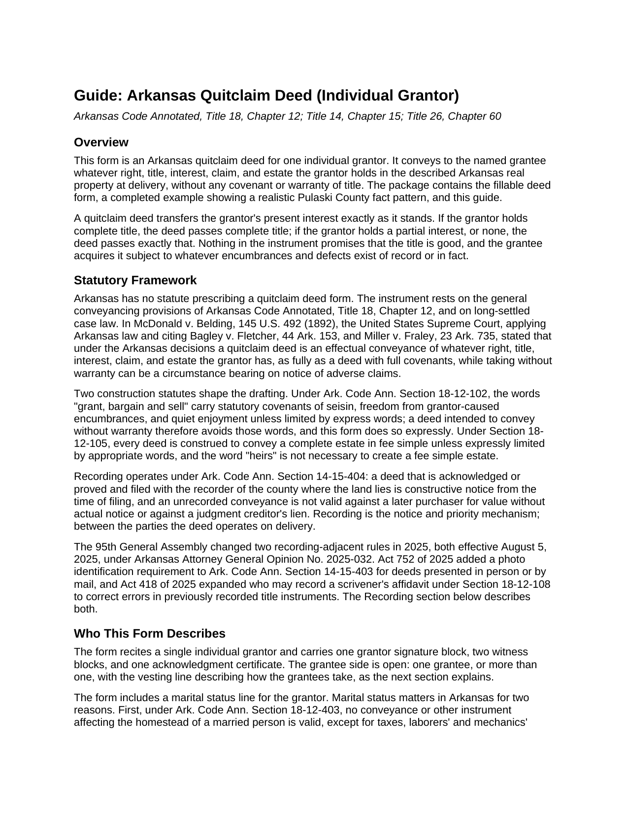 Boone County Quitclaim Deed (Individual Grantor) Guide