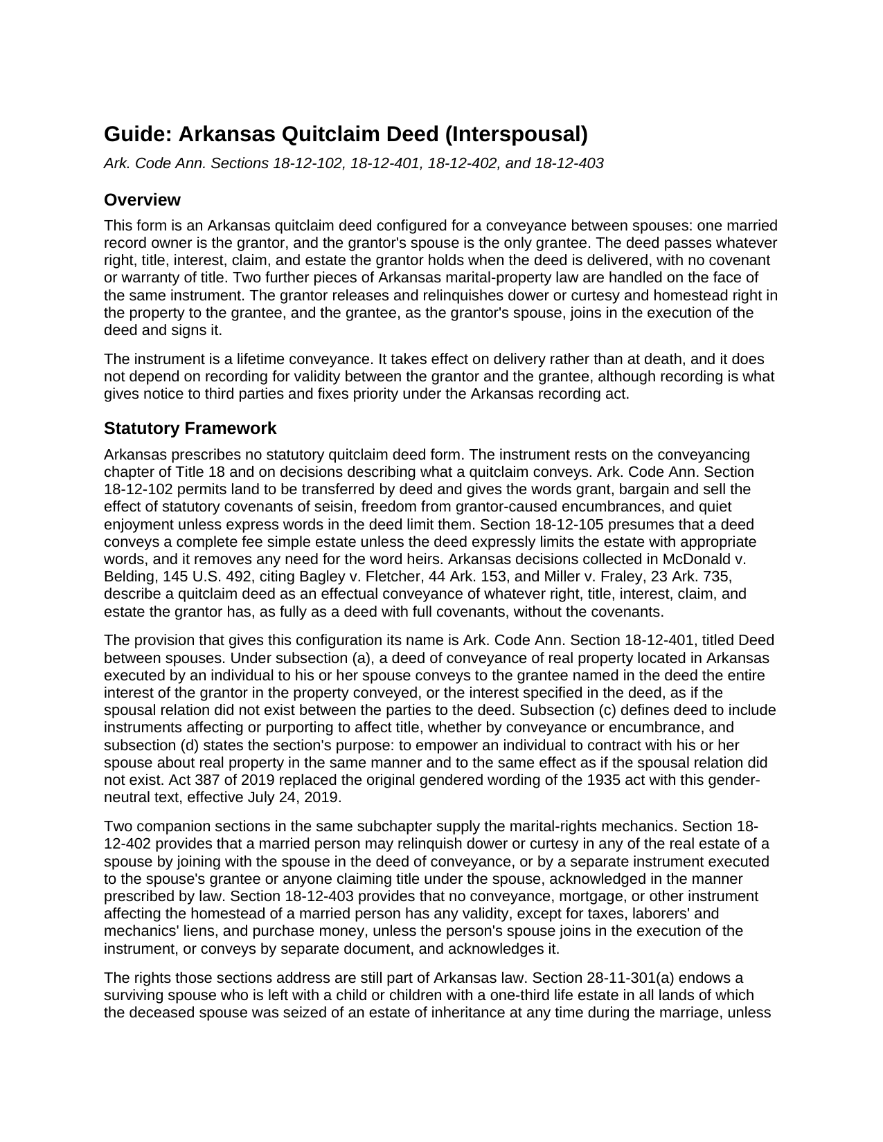 Prairie County Quitclaim Deed (Interspousal) Guide