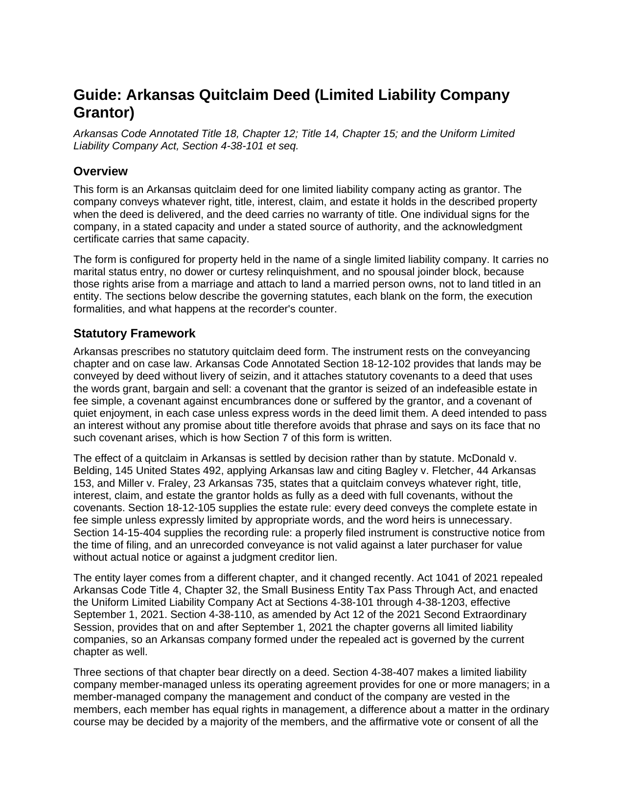 Mississippi County Quitclaim Deed (LLC Grantor) Guide