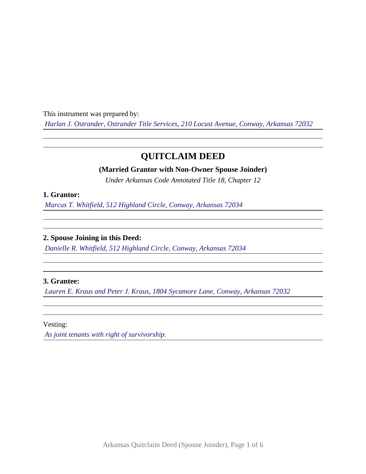 Jackson County Completed Example of the Quitclaim Deed (Married Grantor with Non-Owner Spouse Joinder) Document