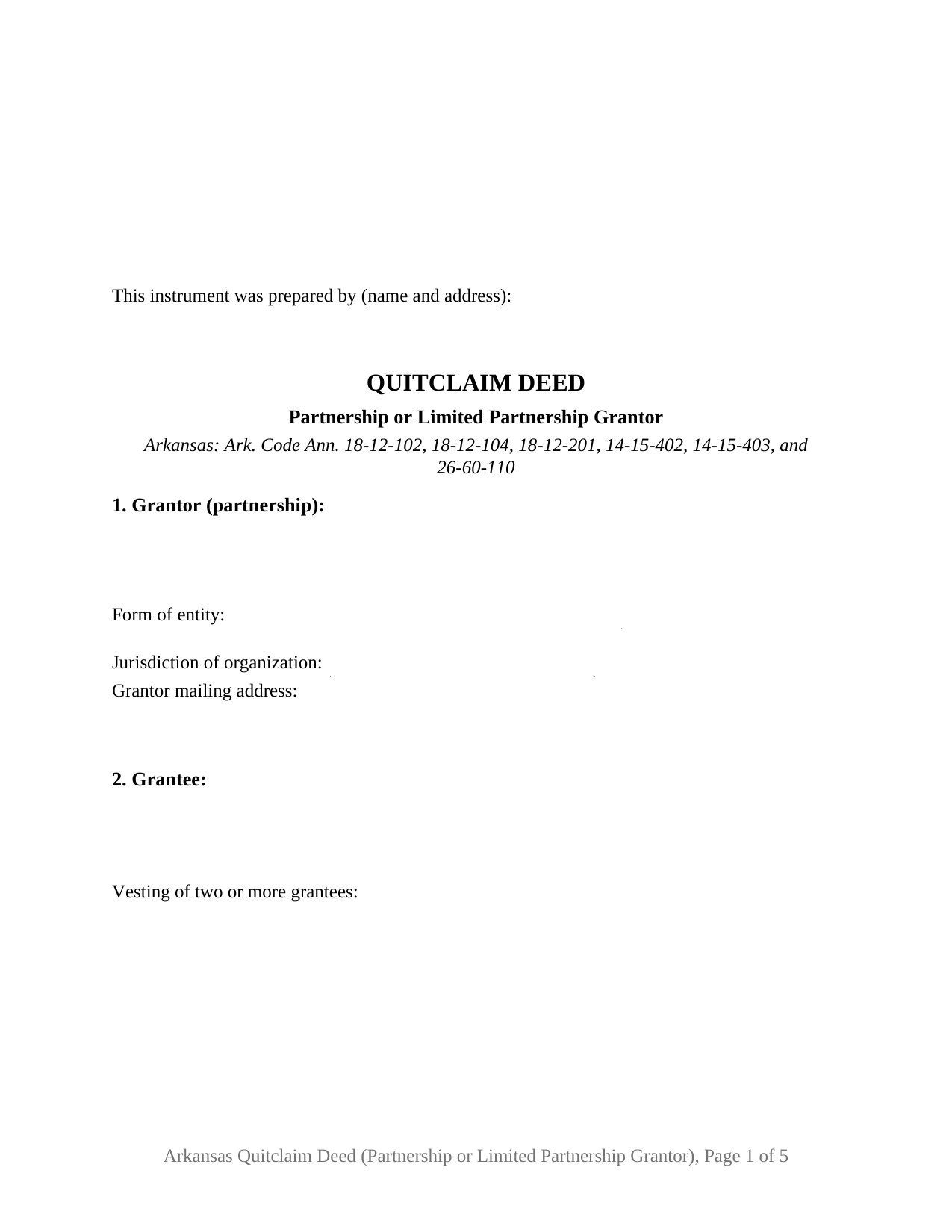 Baxter County Quitclaim Deed (Partnership or Limited Partnership Grantor) Form