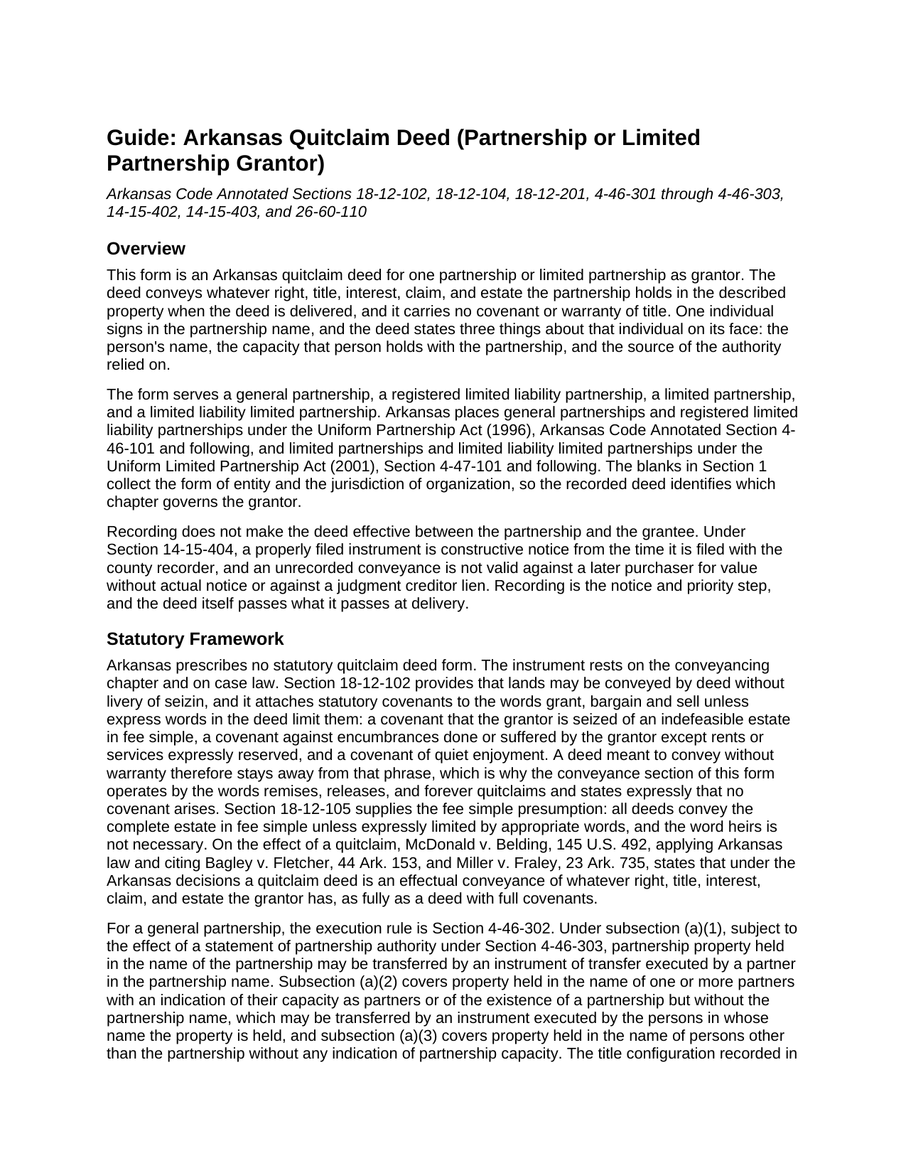 Baxter County Quitclaim Deed (Partnership or Limited Partnership Grantor) Guide