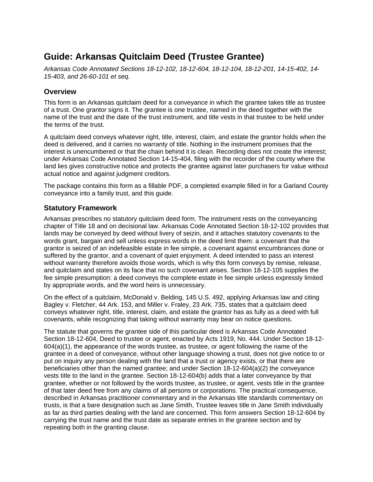 Columbia County Quitclaim Deed (Trustee Grantee) Guide