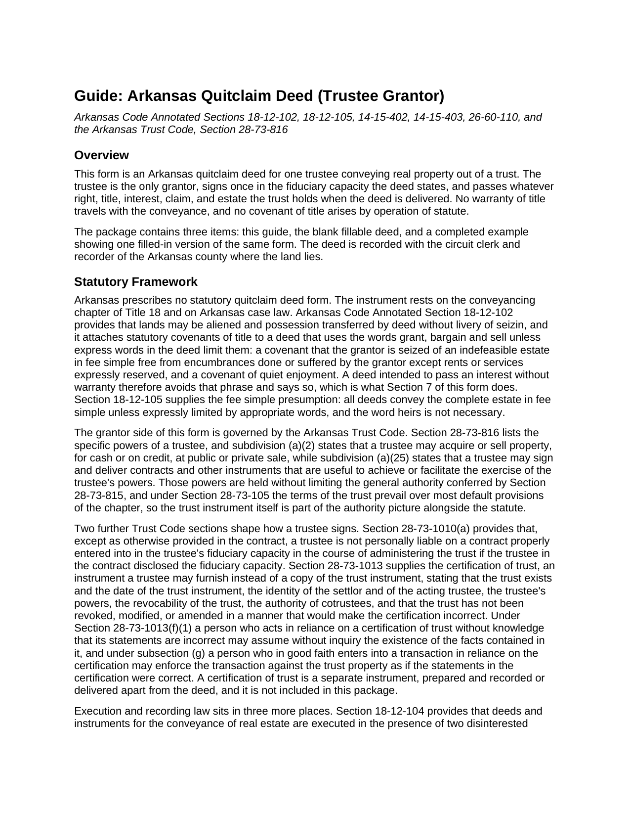 Cleburne County Quitclaim Deed (Trustee Grantor) Guide