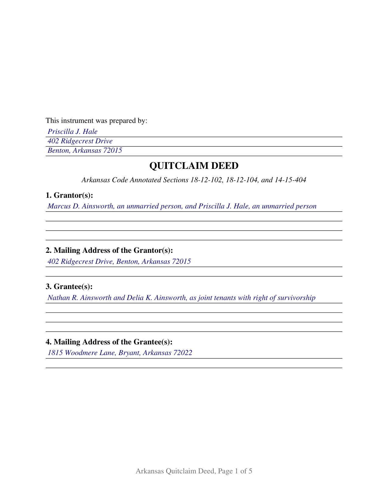 Pike County Completed Example of the Quitclaim Deed Document