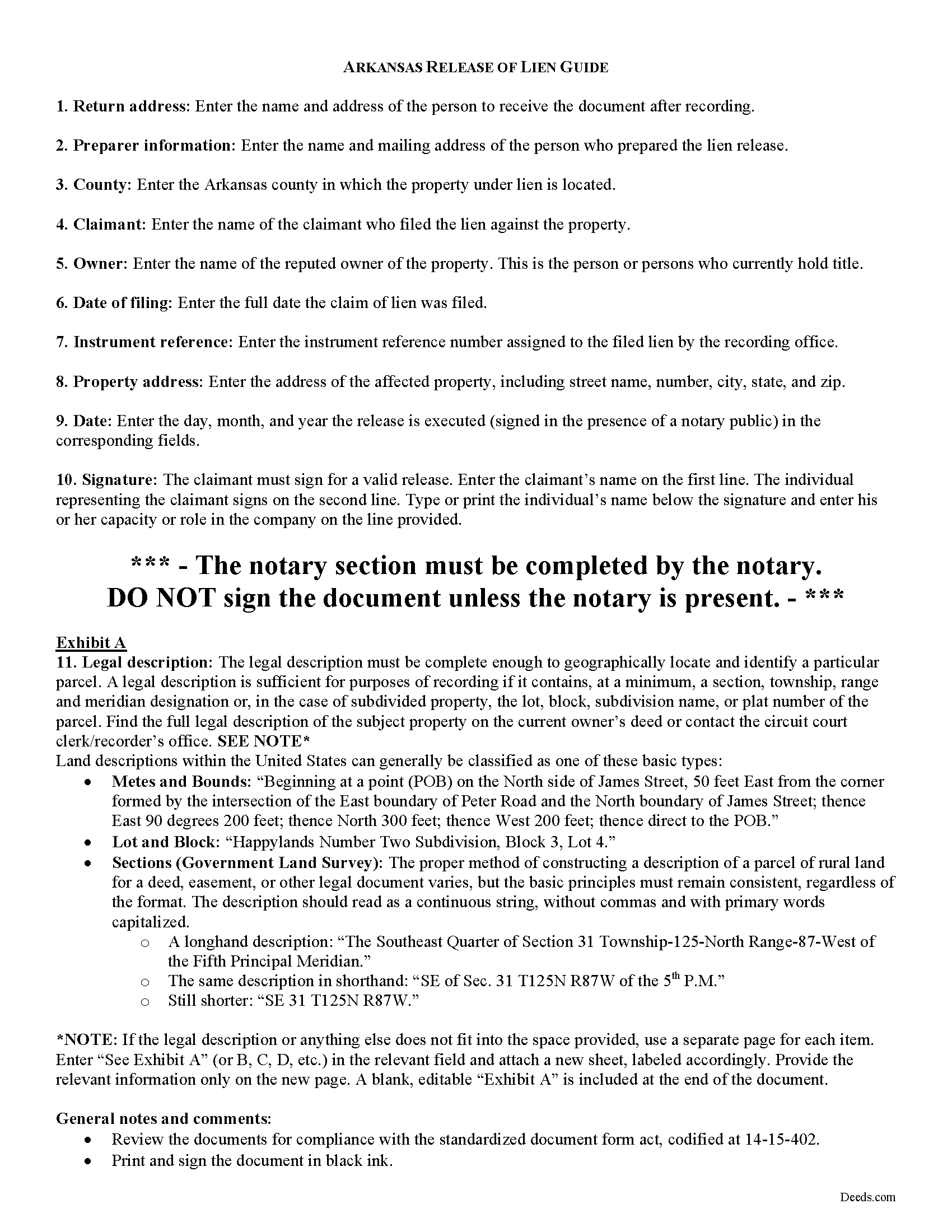 Conway County Release of Mechanic Lien Guide