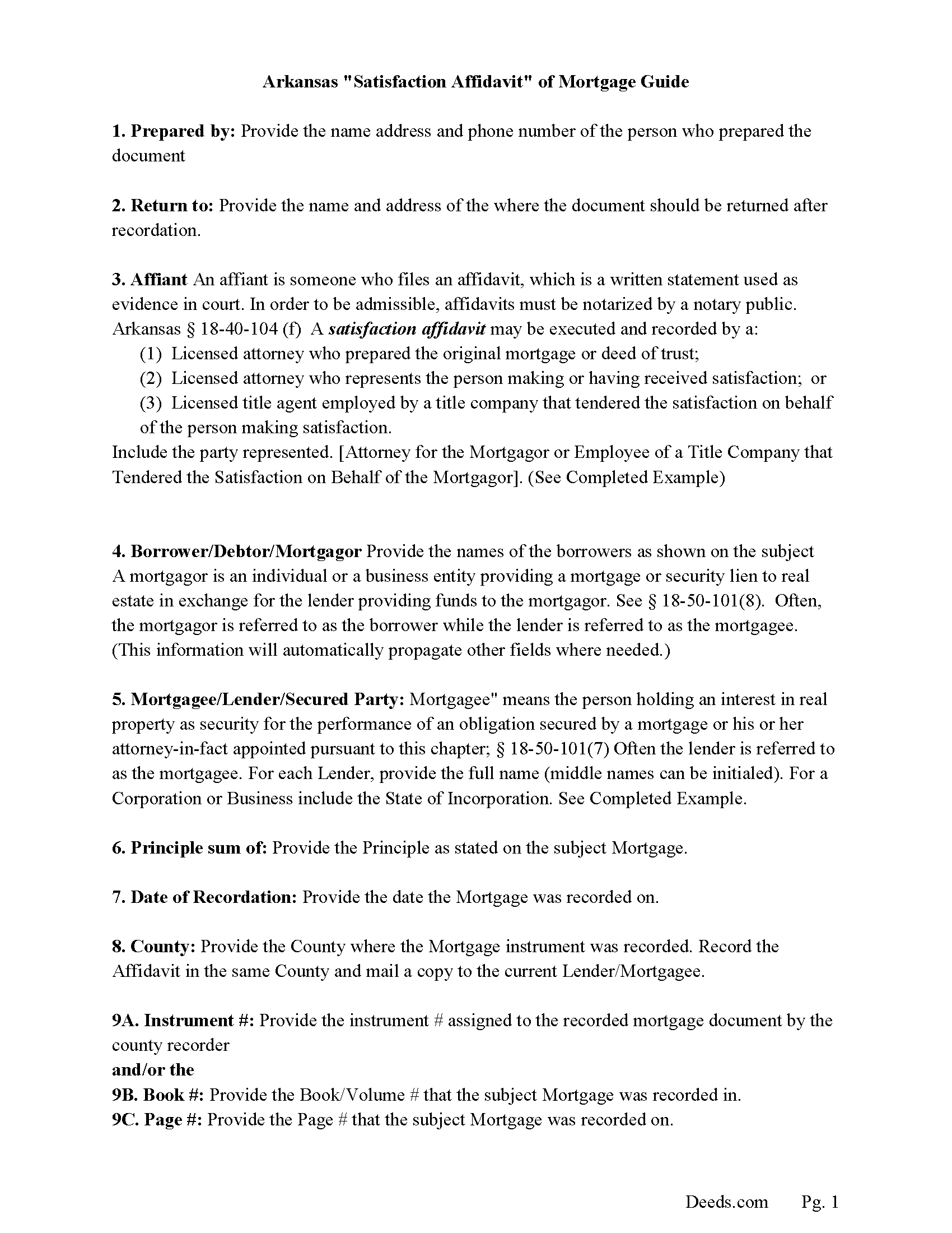 Cleveland County Satisfaction Affidavit Guidelines