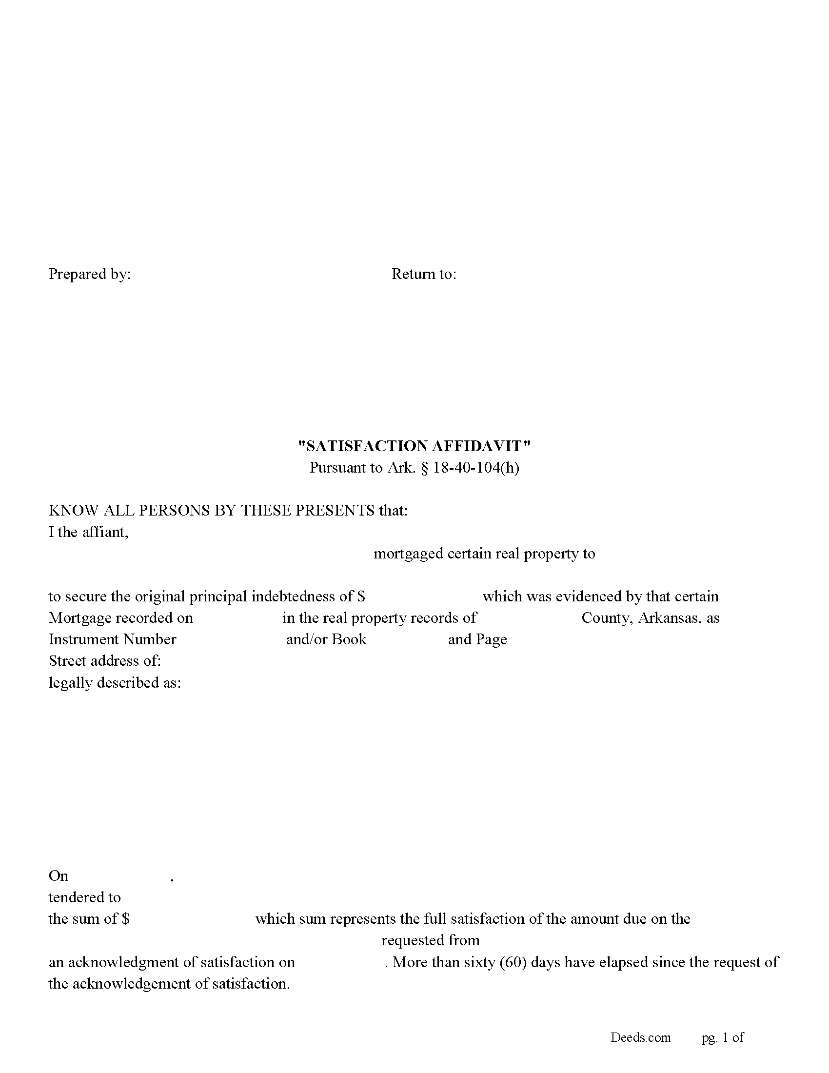 Cleveland County Satisfaction Affidavit-Mortgage Form