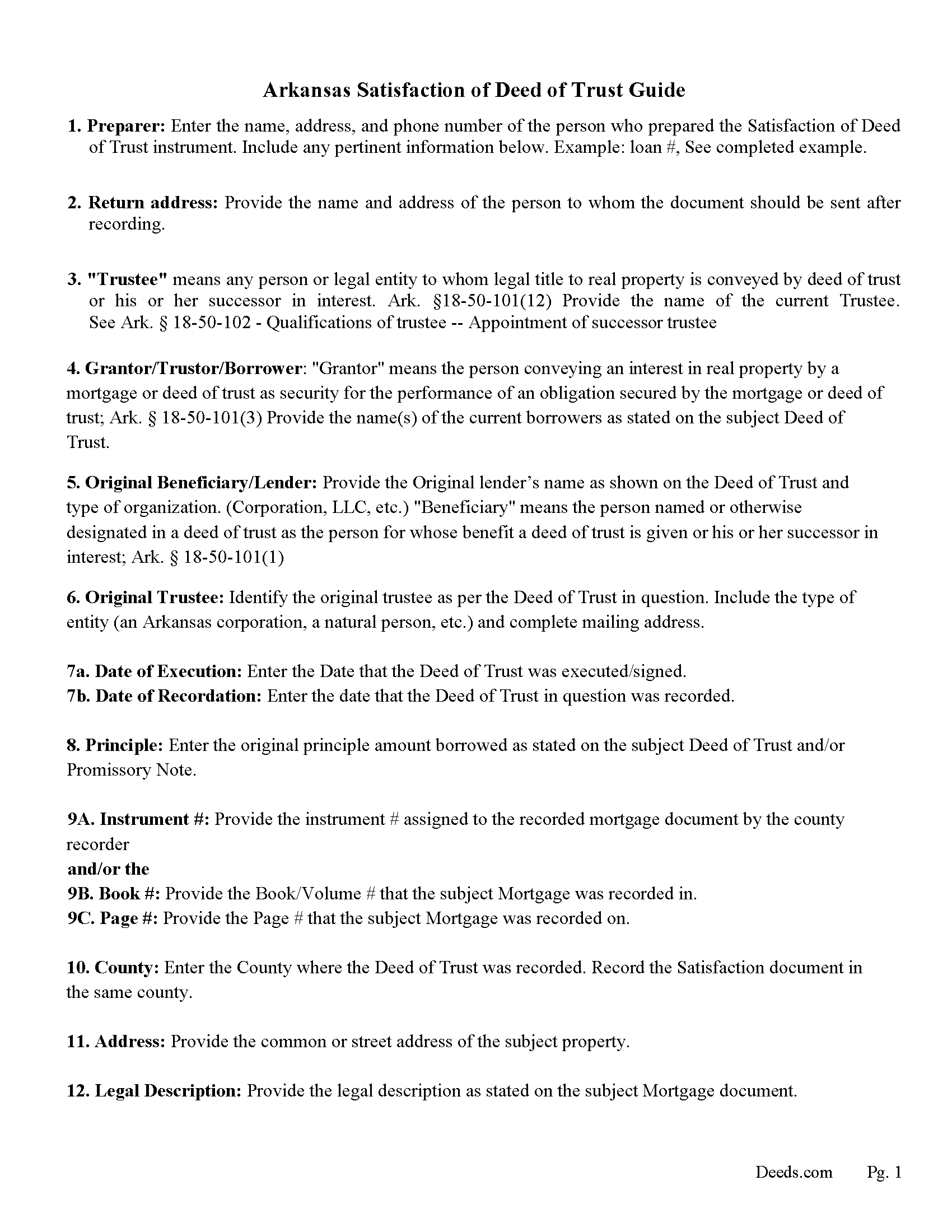 Hempstead County Satisfaction of Deed of Trust Guidelines