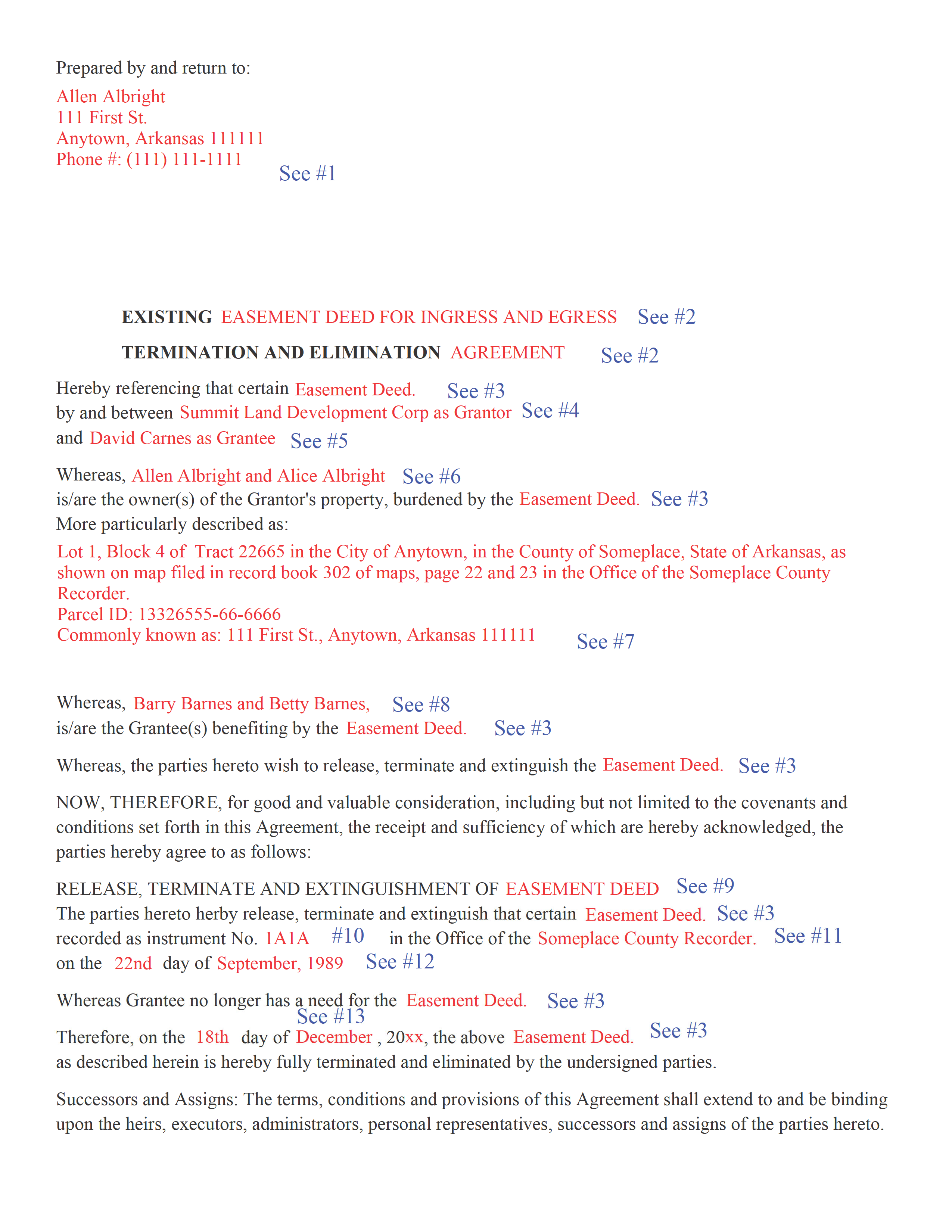 Completed Example of the Release of Easement Document