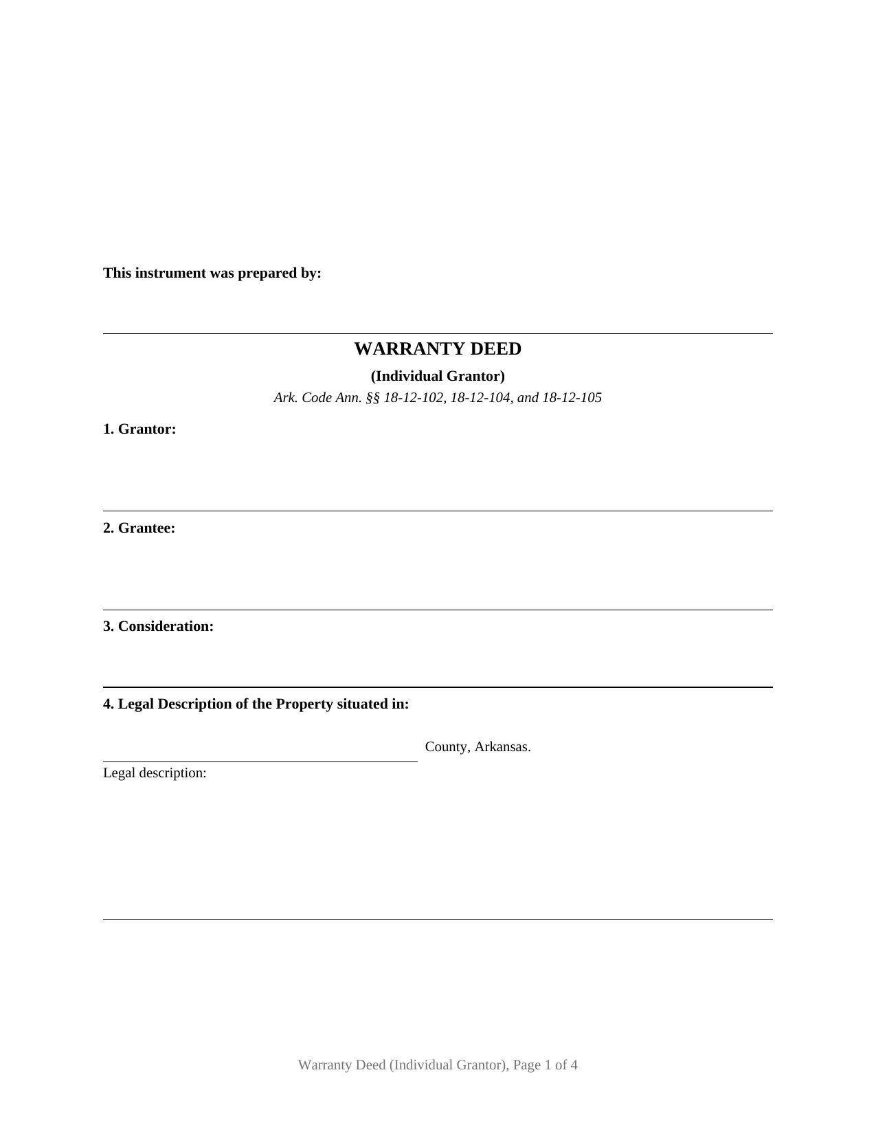 Boone County Warranty Deed (Individual Grantor) Form