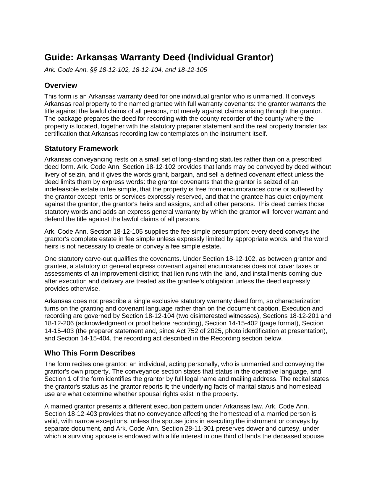 Boone County Warranty Deed (Individual Grantor) Guide