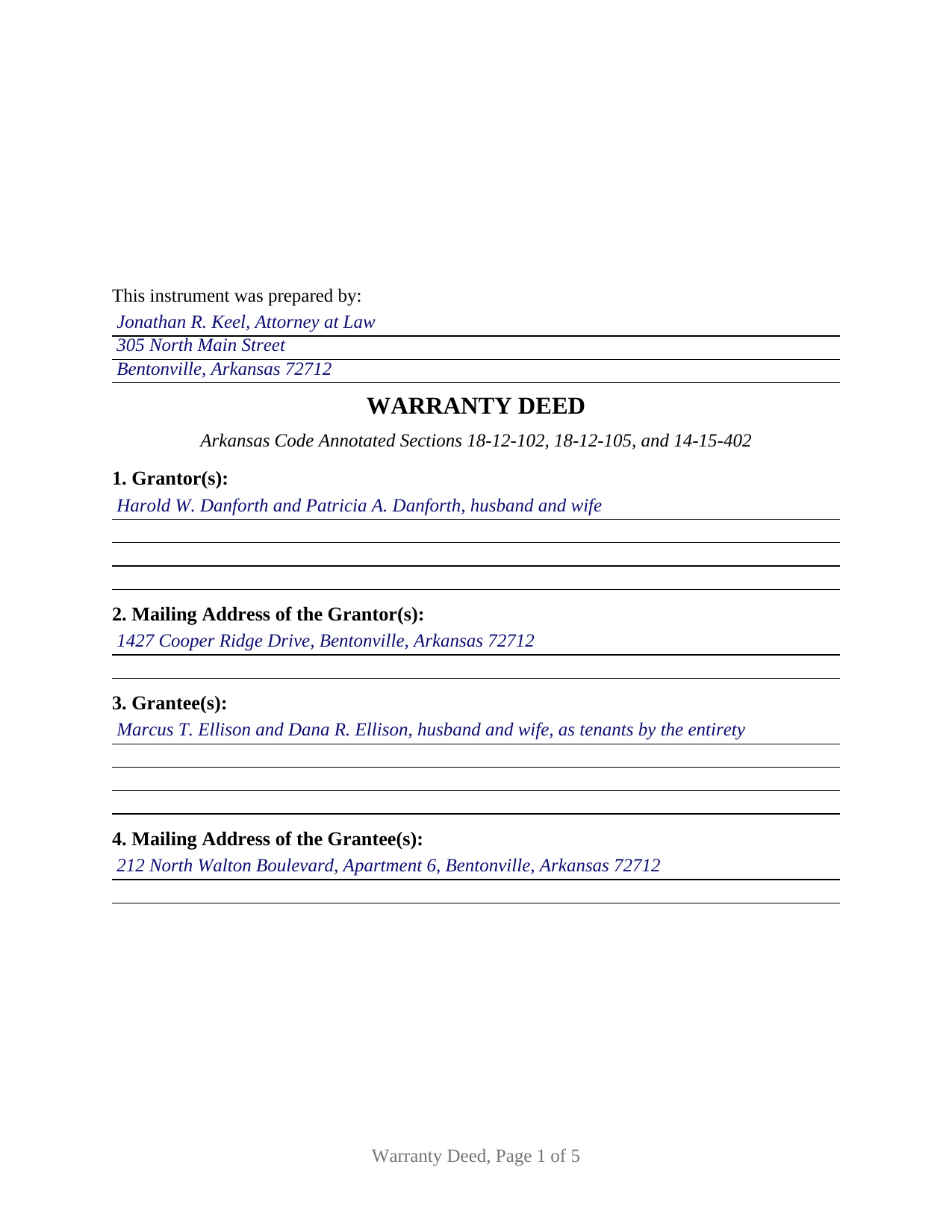 Newton County Completed Example of the Warranty Deed Document