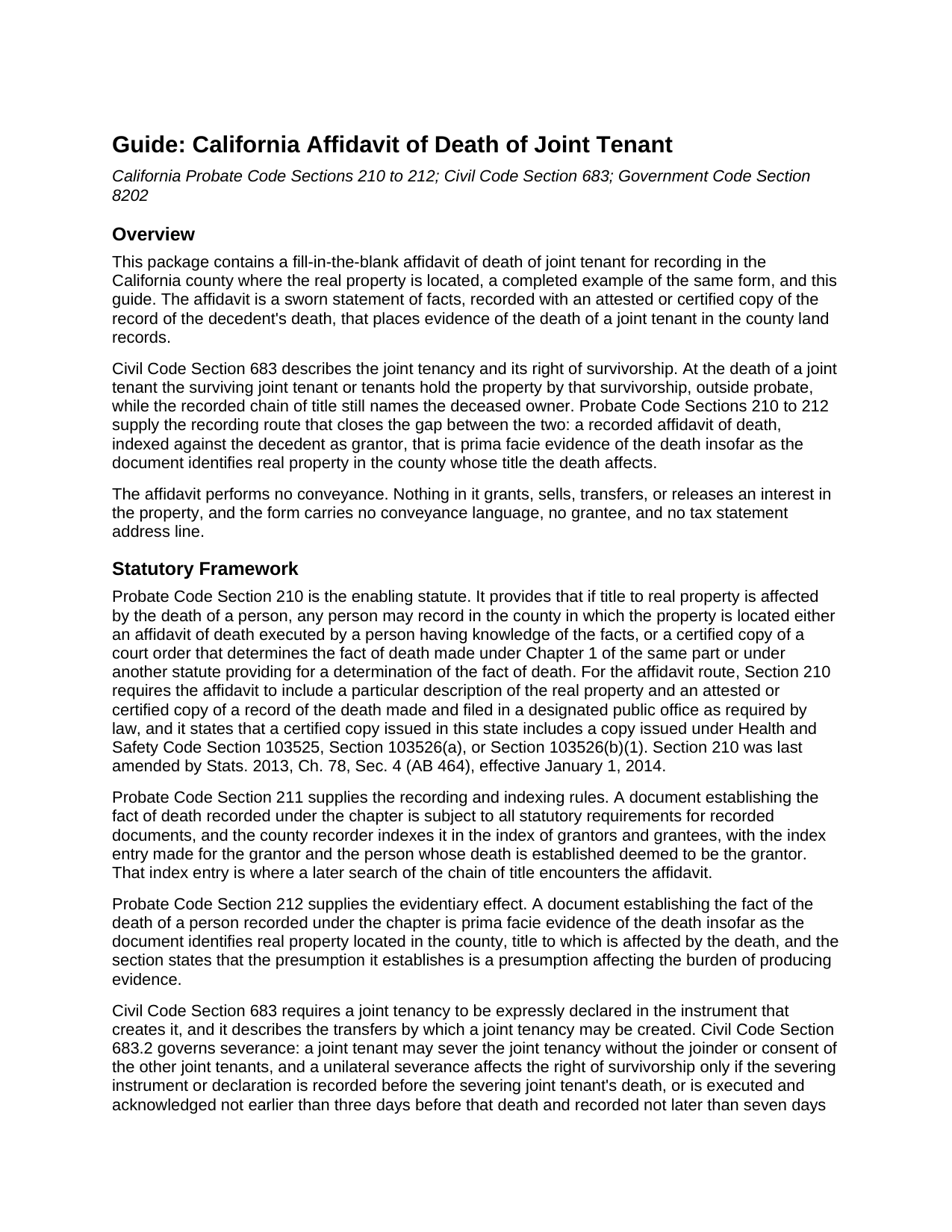 Alpine County Affidavit of Death of Joint Tenant Guide