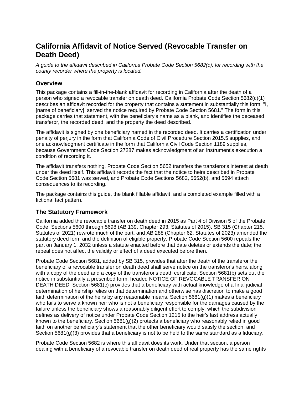 Trinity County Affidavit of Notice Served (Revocable Transfer on Death Deed) Guide