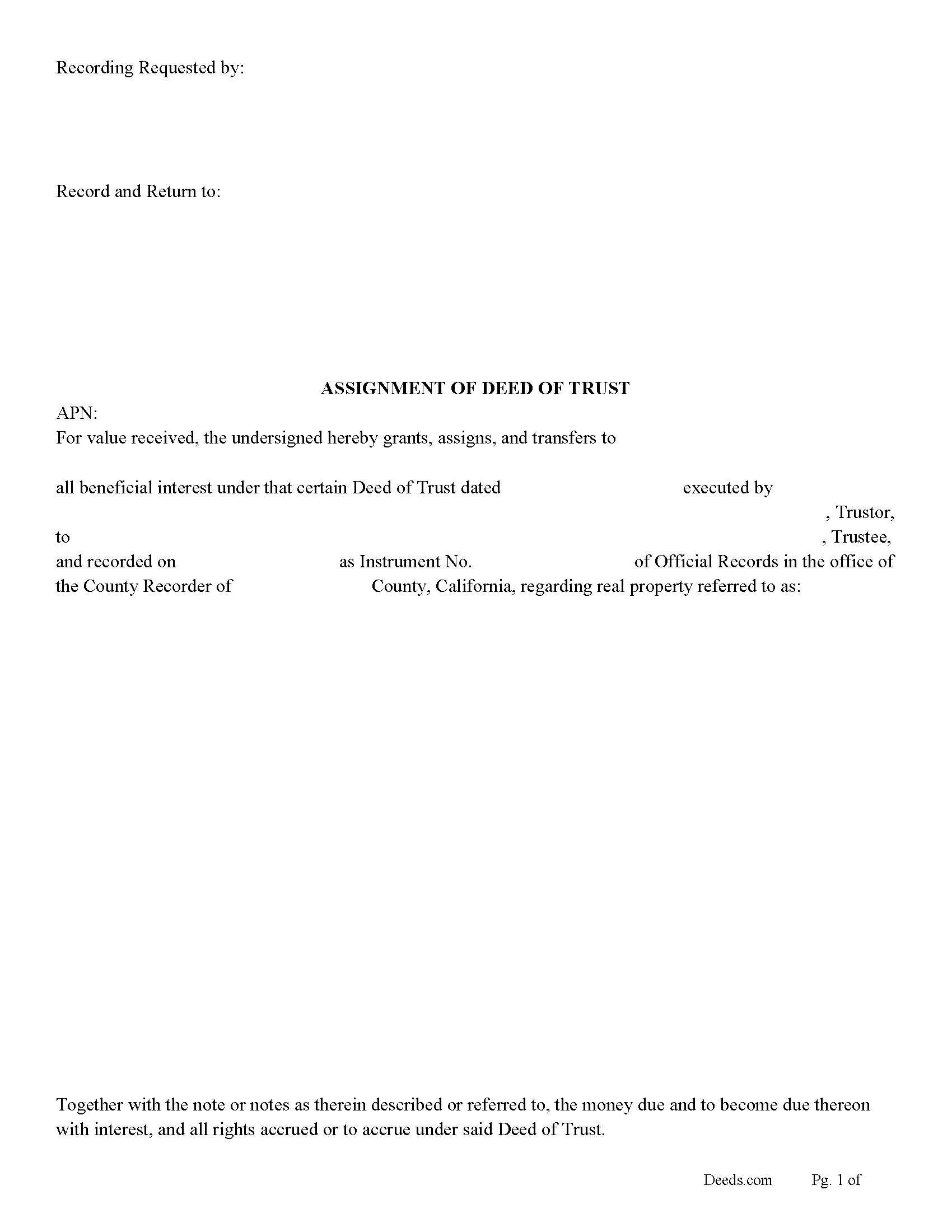 Assignment of Deed of Trust Form