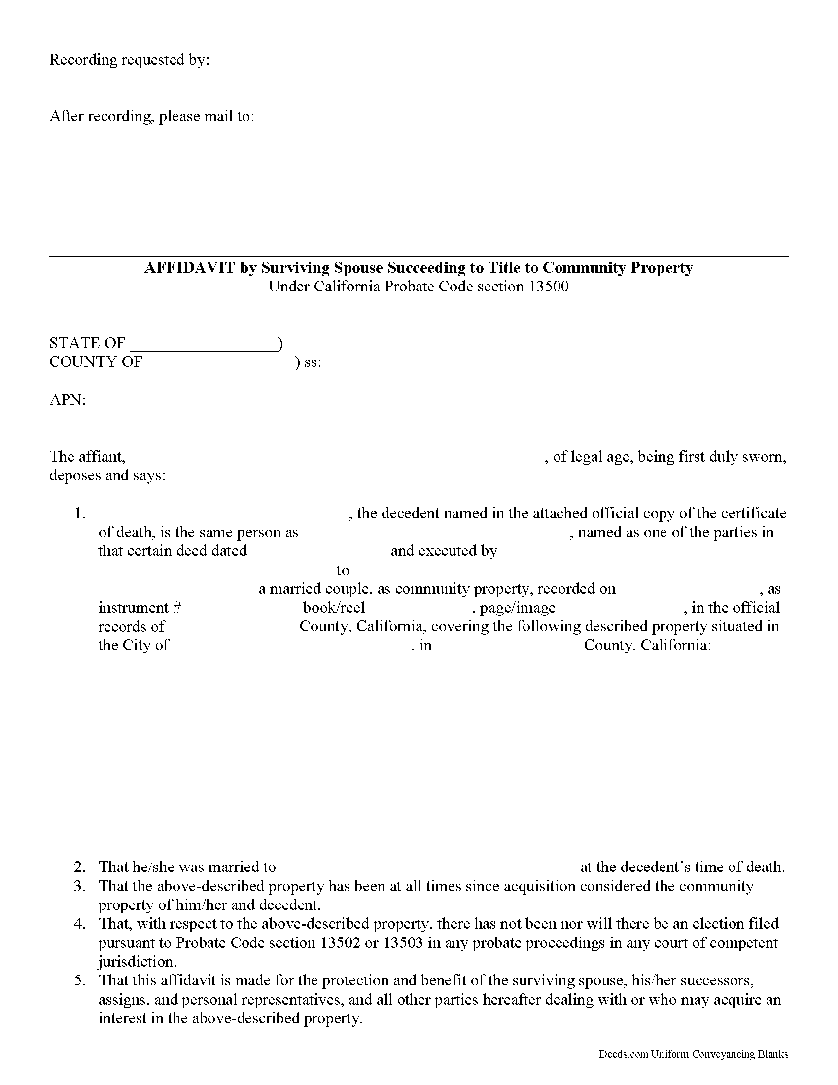 California Affidavit of Surviving Spouse Image