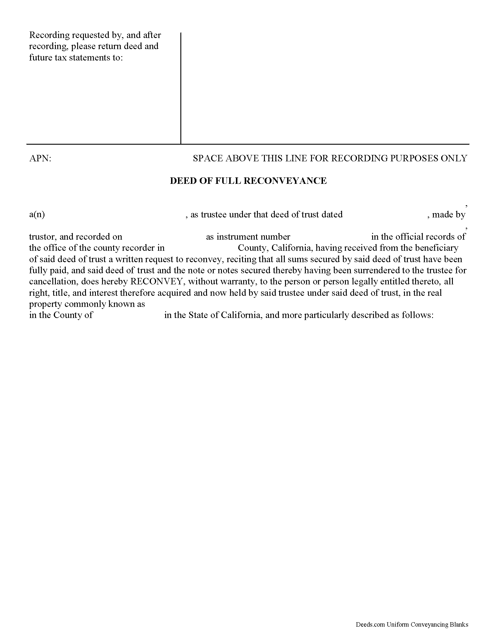 California Deed of Full Reconveyance Image