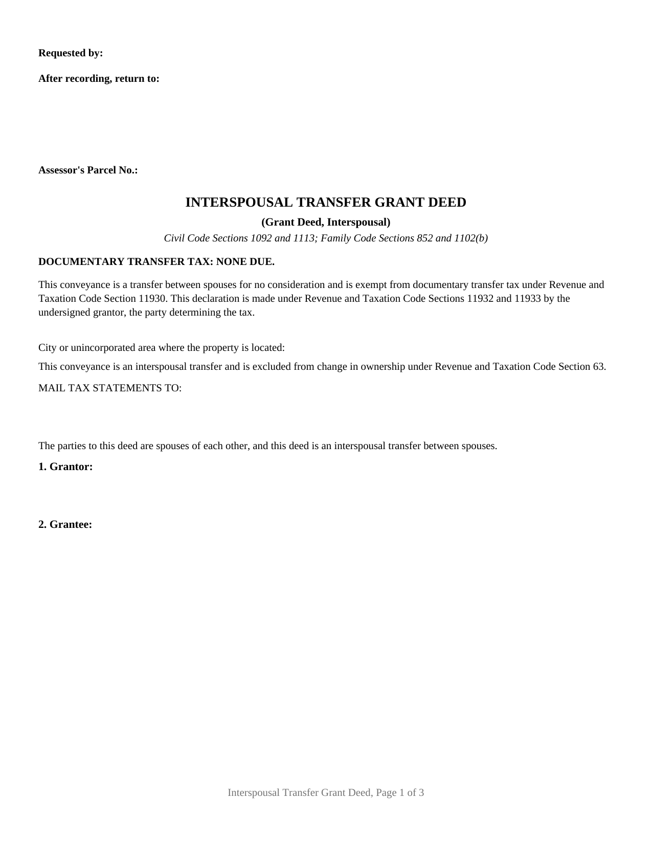 California Grant Deed (Interspousal)