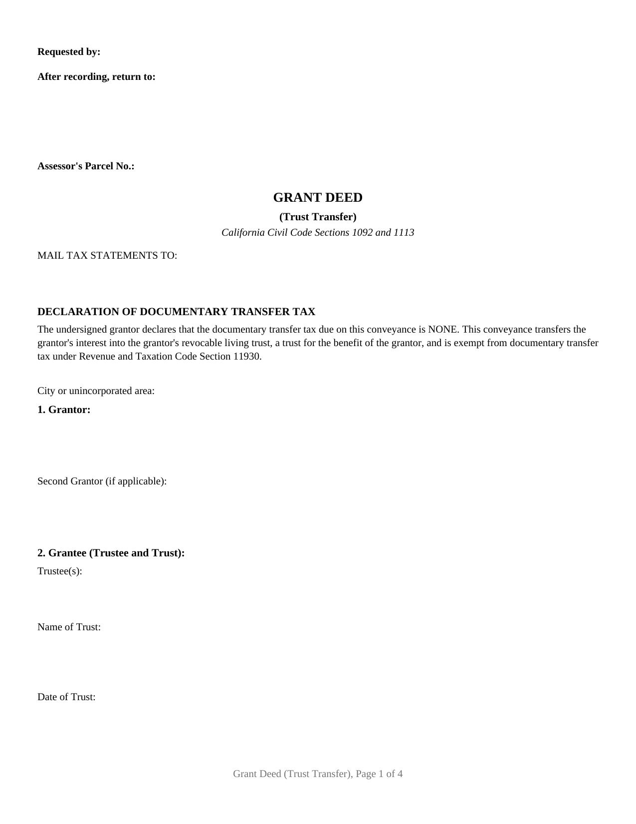 California Grant Deed (Trust Transfer)