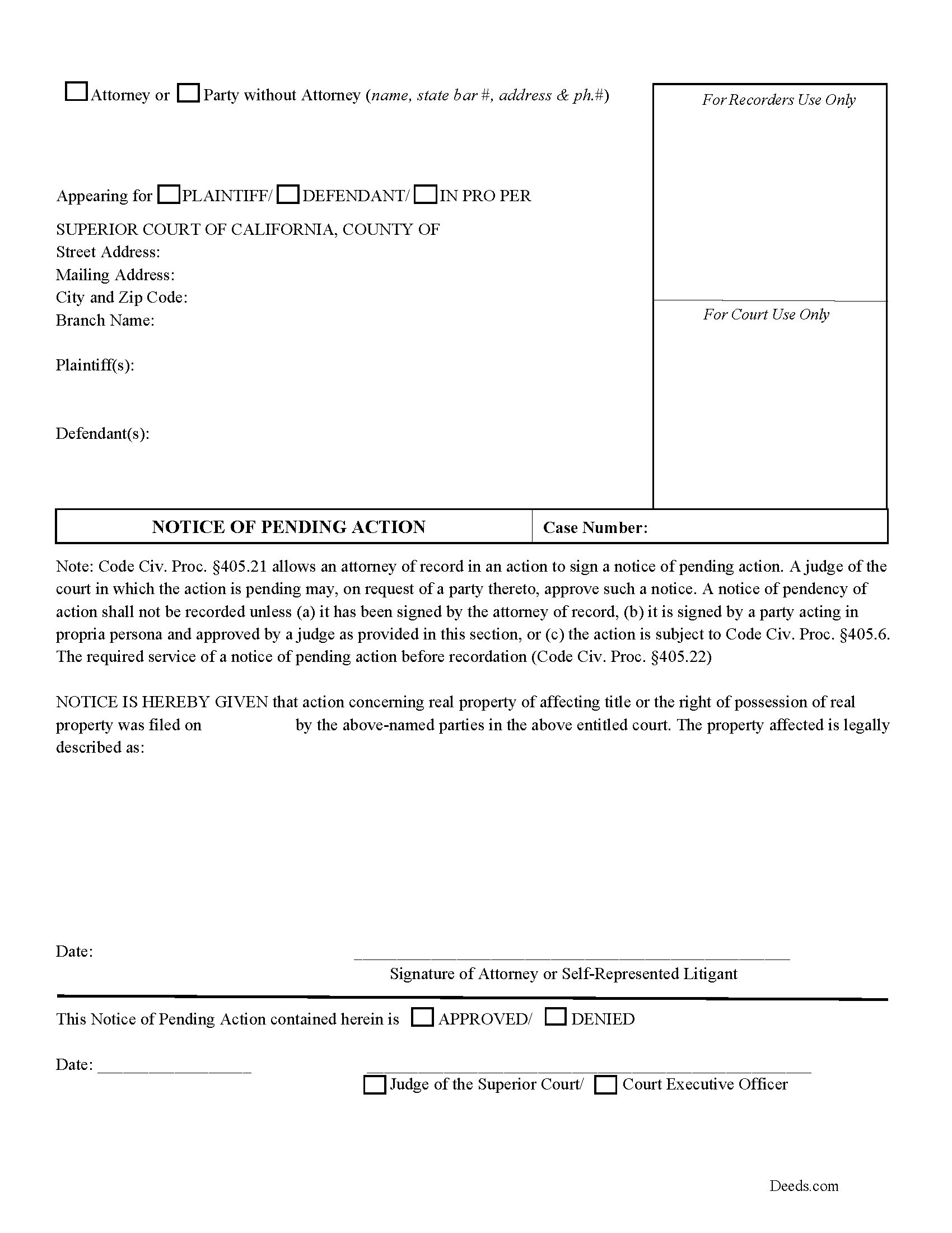 California Notice of Pending Action Image
