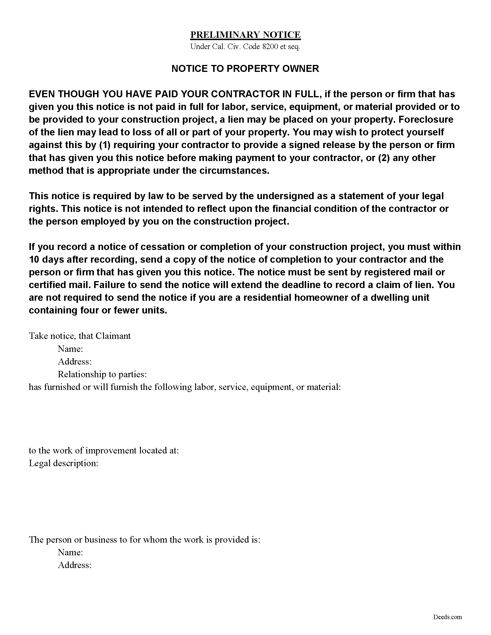 California Preliminary Notice Image