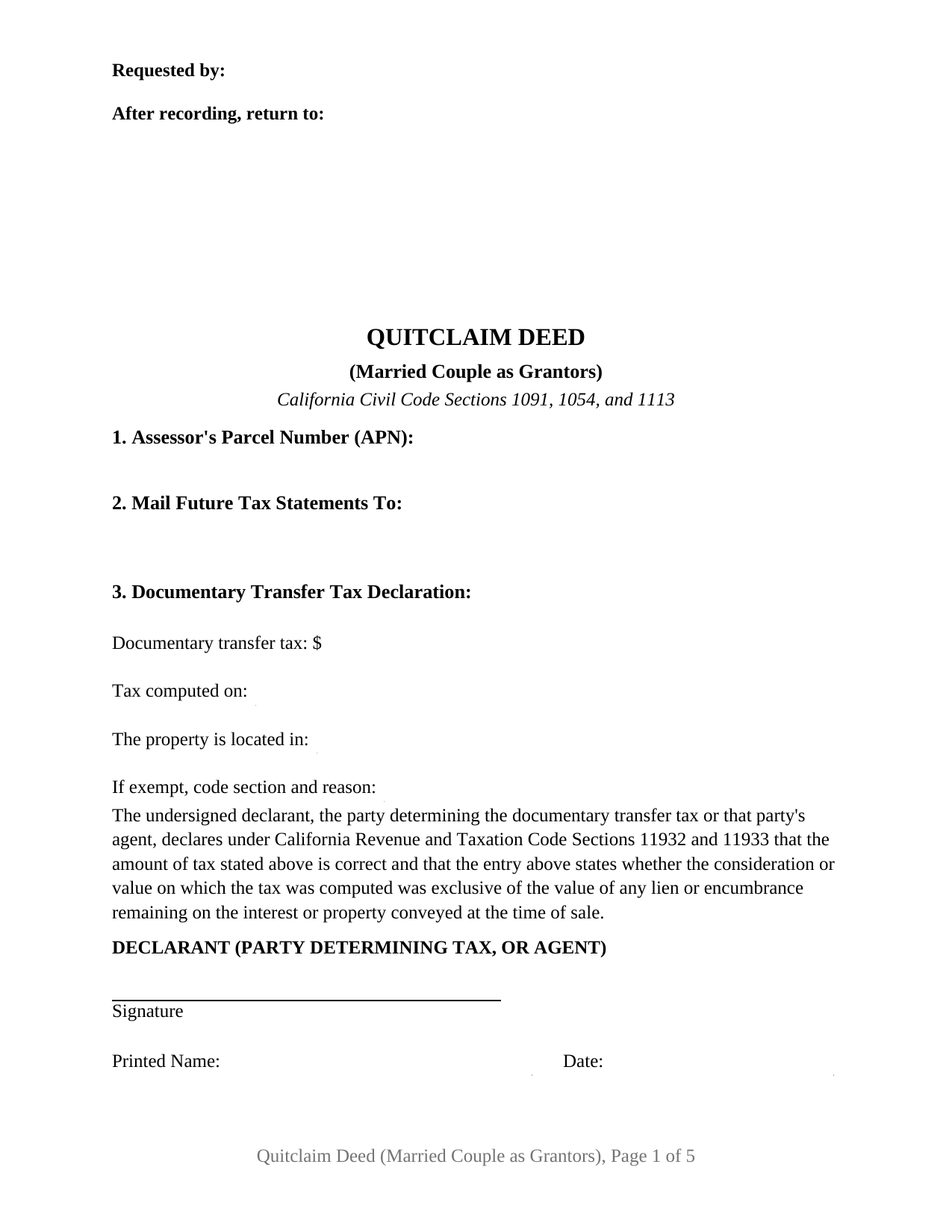 California Quitclaim Deed (Married Couple as Grantors)
