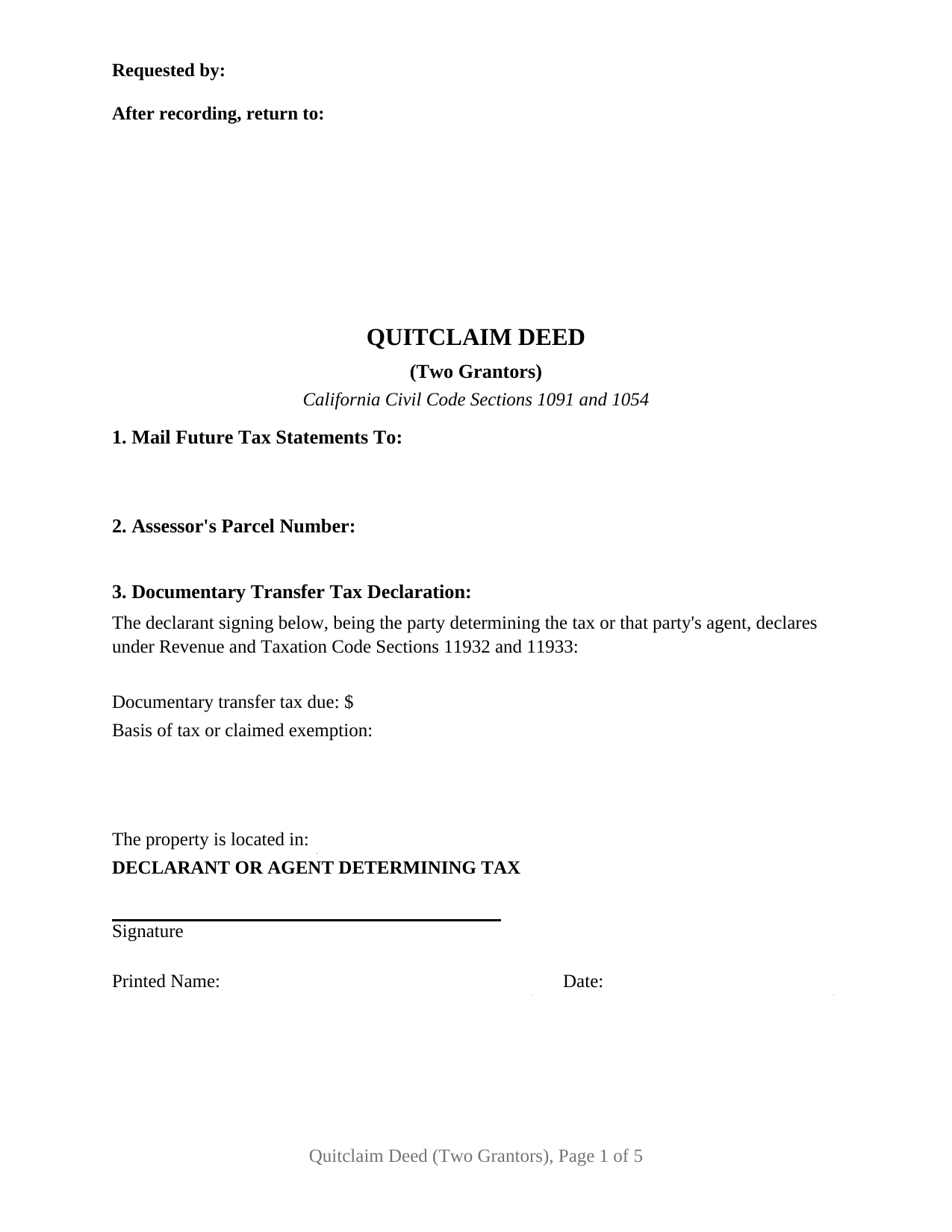 California Quitclaim Deed (Two Grantors)