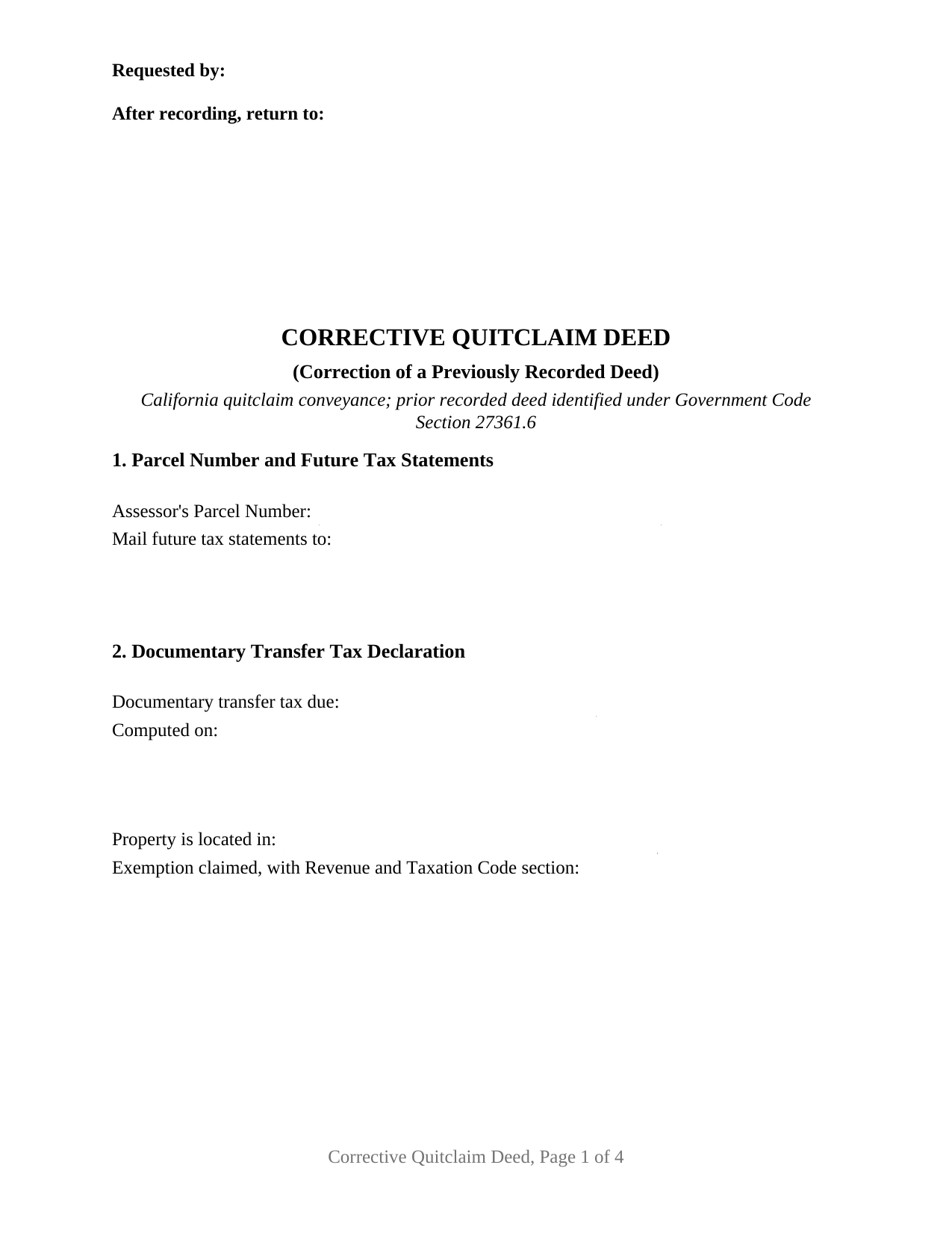 California Quitclaim Deed (Corrective)