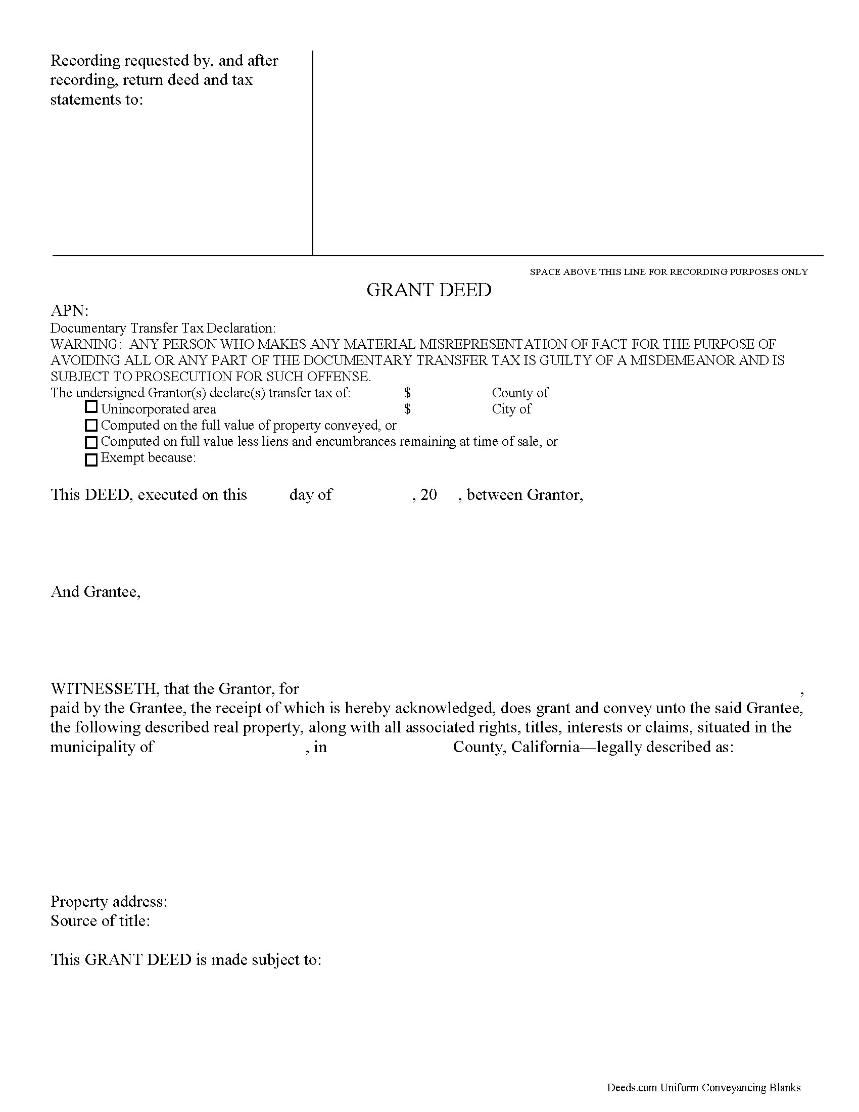 California Special Warranty Deed Image