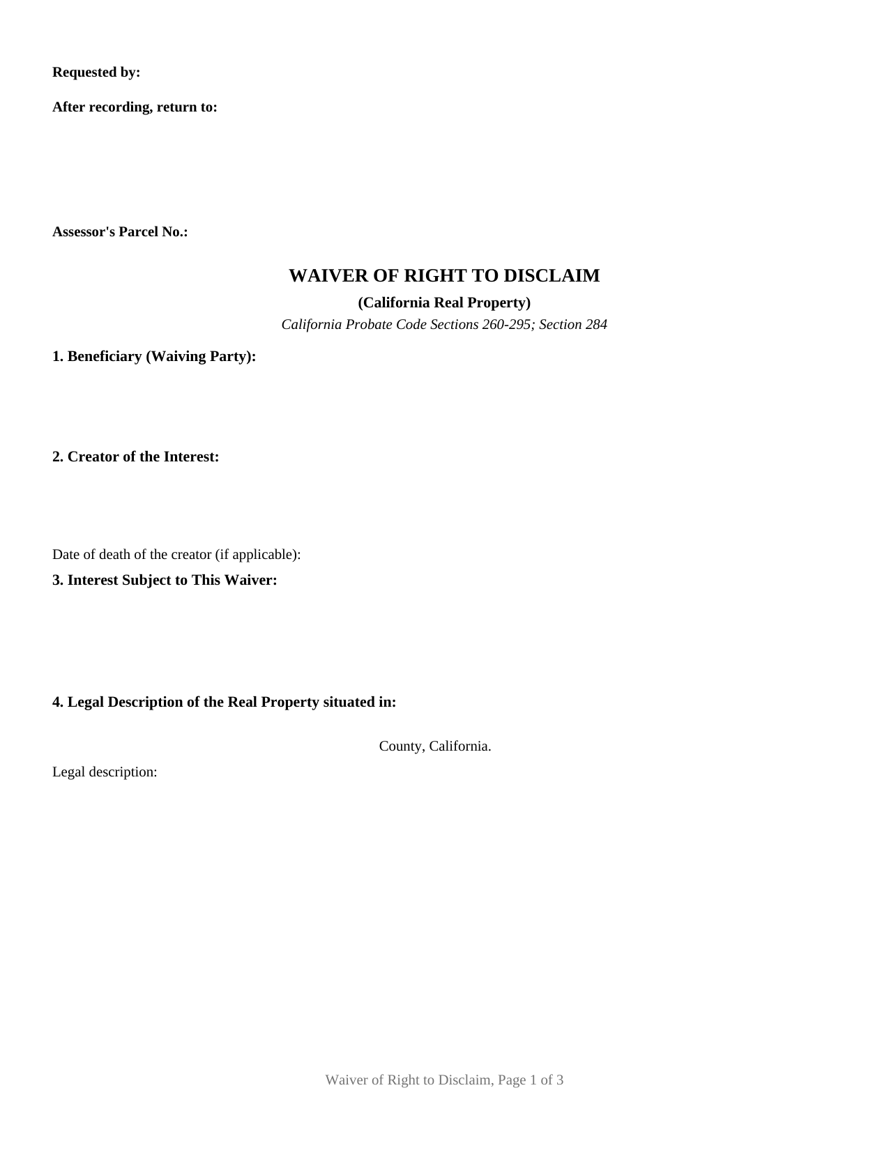 California Waiver of Right to Disclaim