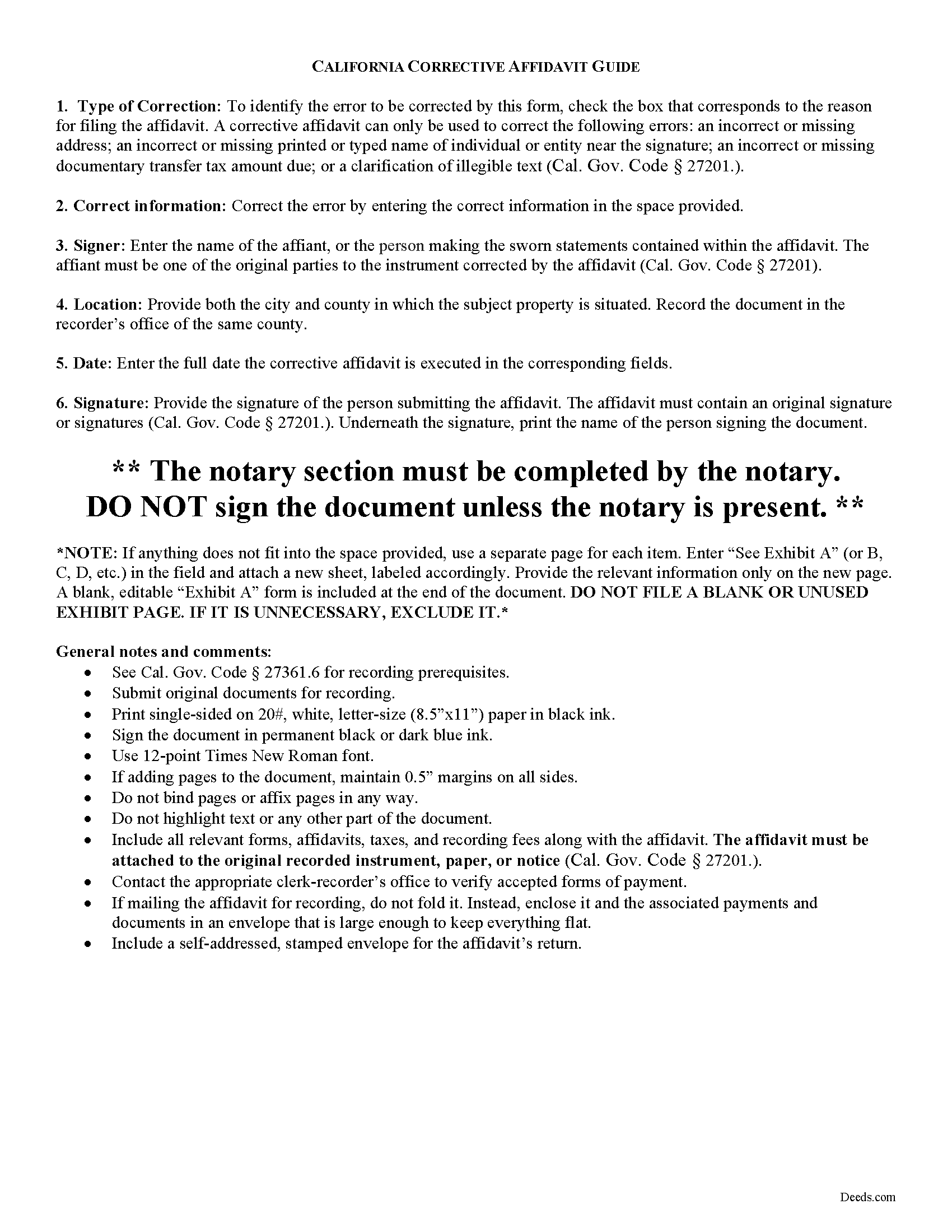 Mariposa County Corrective Affidavit Guide