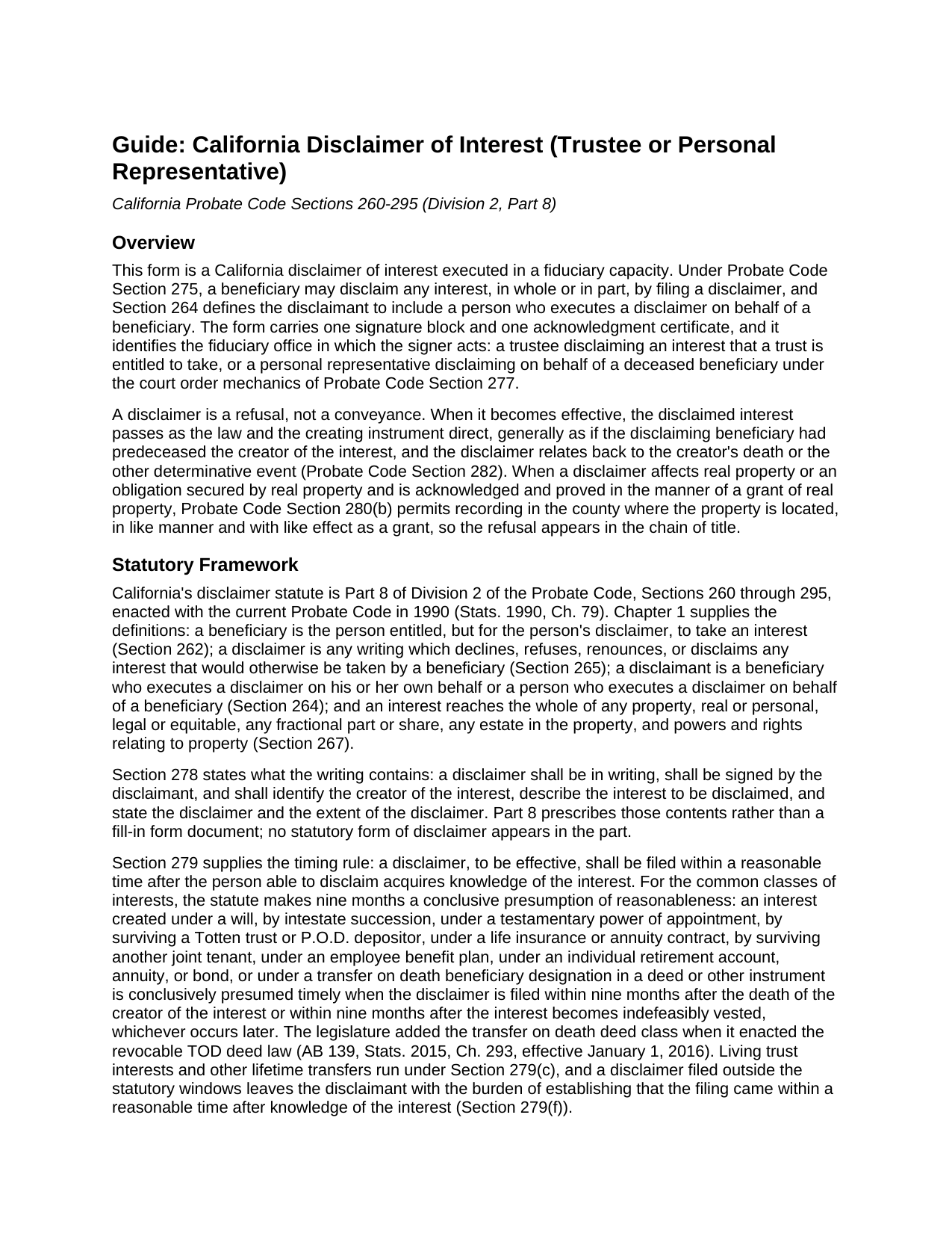 Modoc County Disclaimer of Interest (Trustee or Personal Representative) Guide