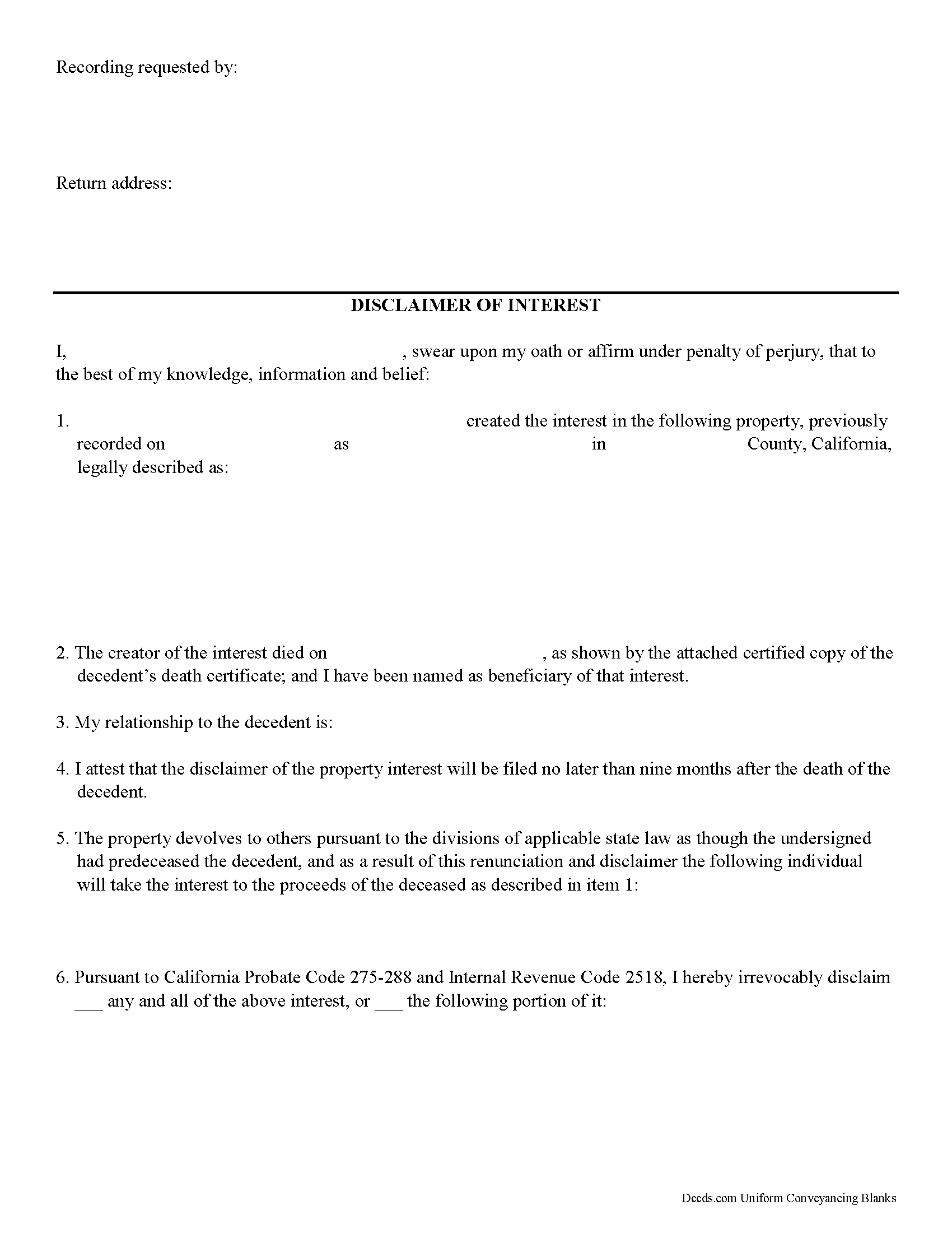 Lassen County Disclaimer of Interest Form