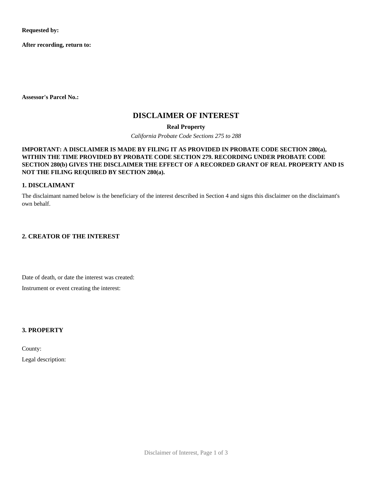 Colusa County Disclaimer of Interest Form