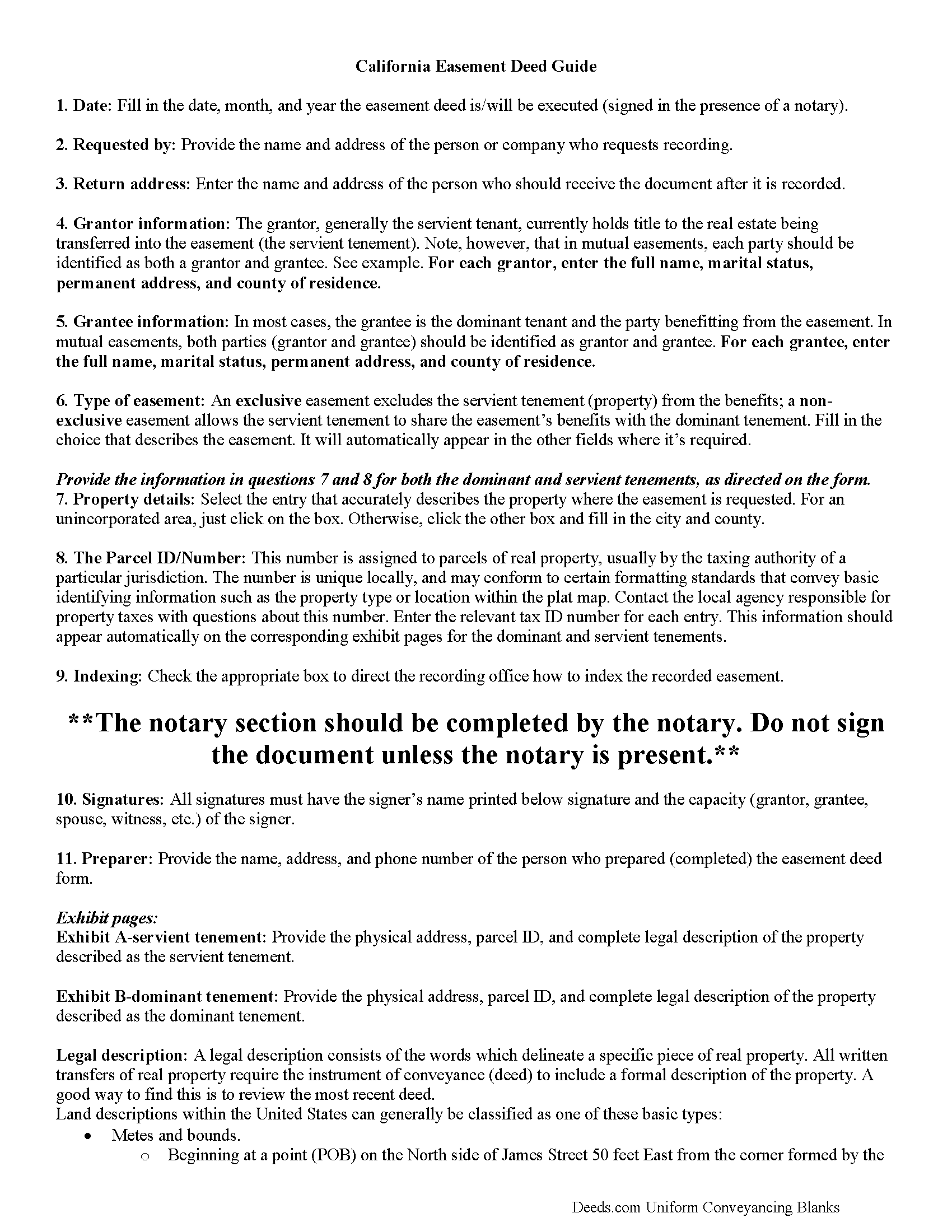 San Diego County Easement Deed Form California