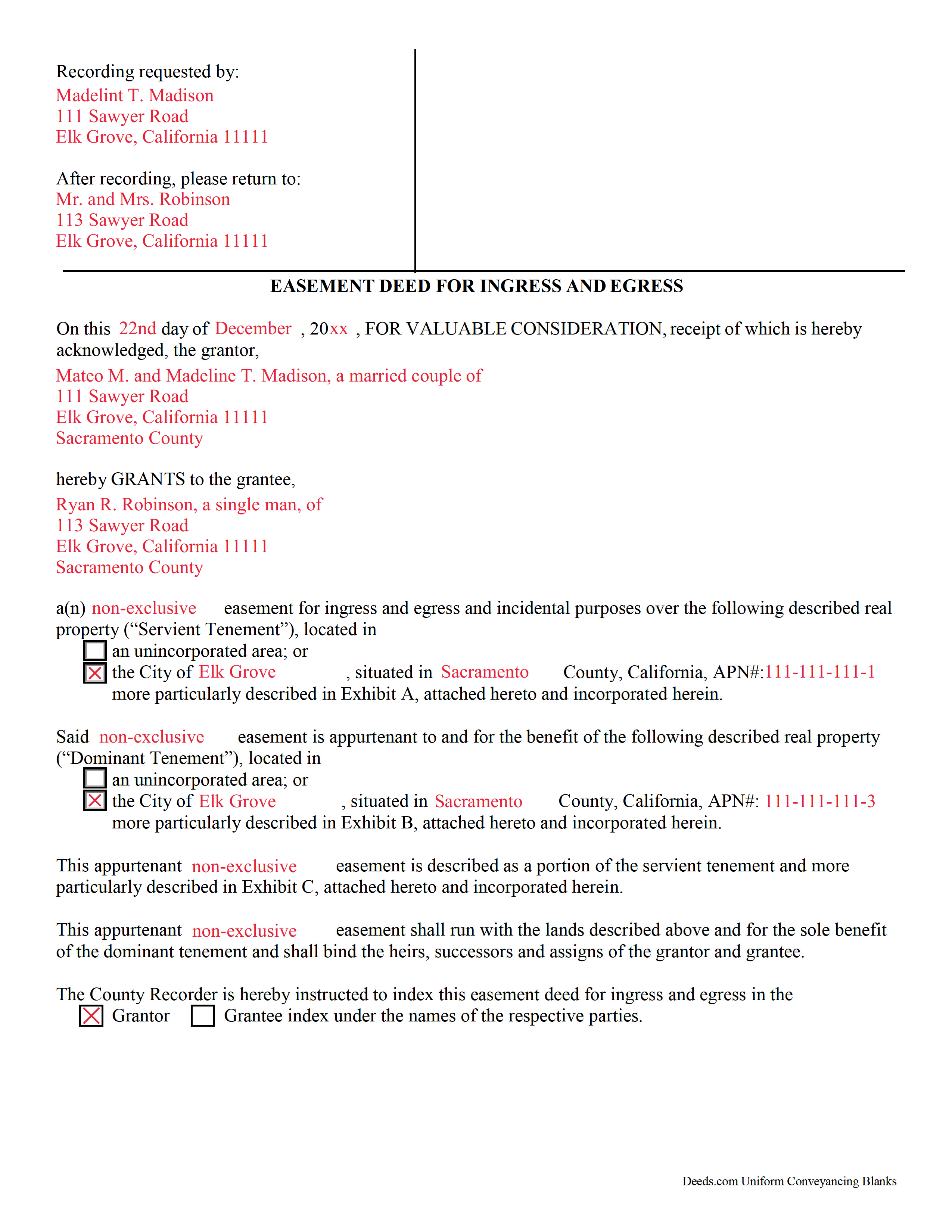 Completed Example of the Easement Deed Document