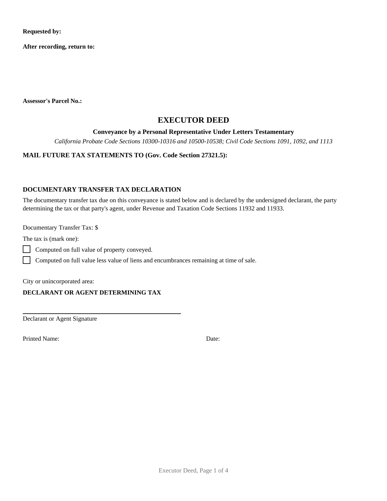 Alpine County Executor Deed Form