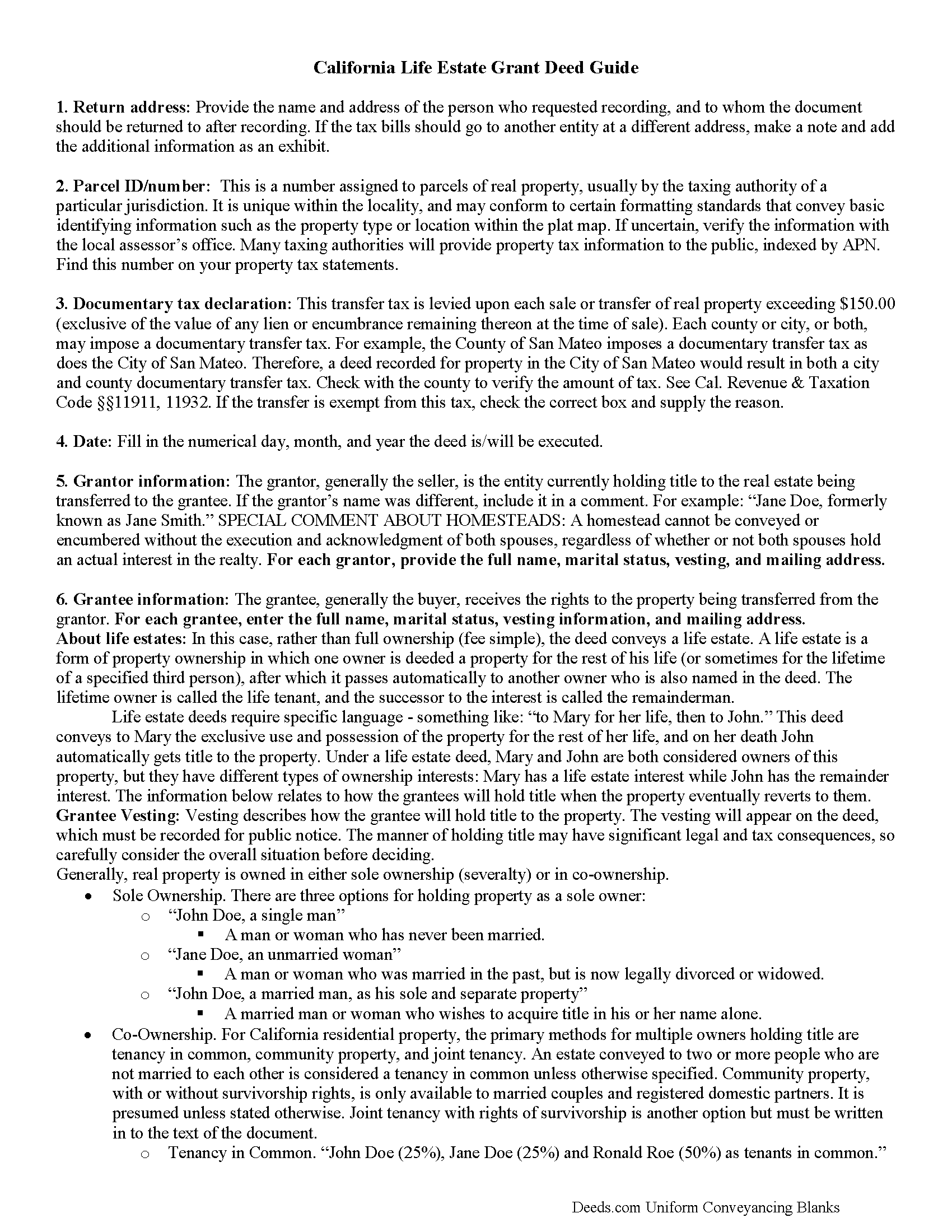 Lassen County Grant Deed for Life Estate Guide