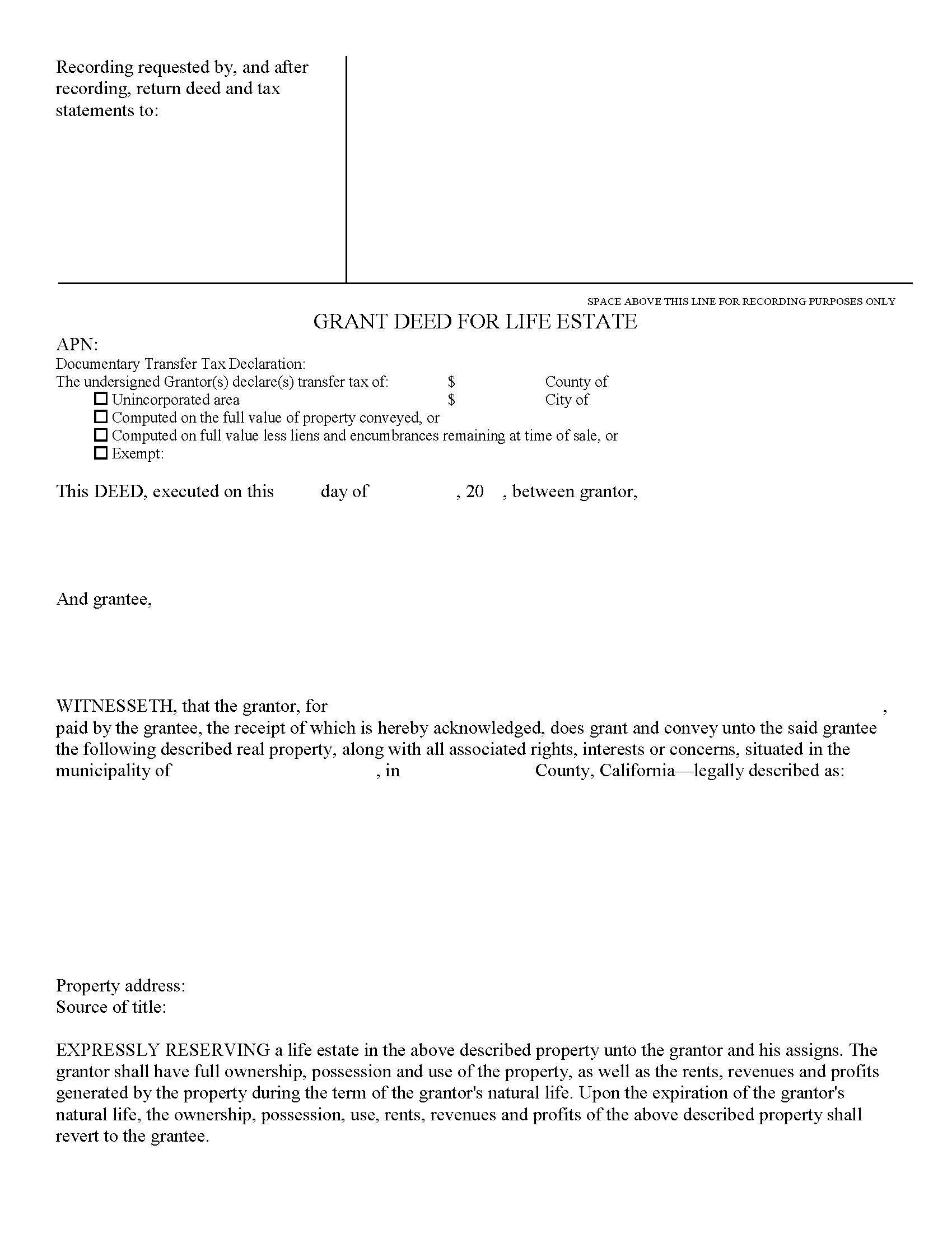 Grant Deed for Life Estate Form